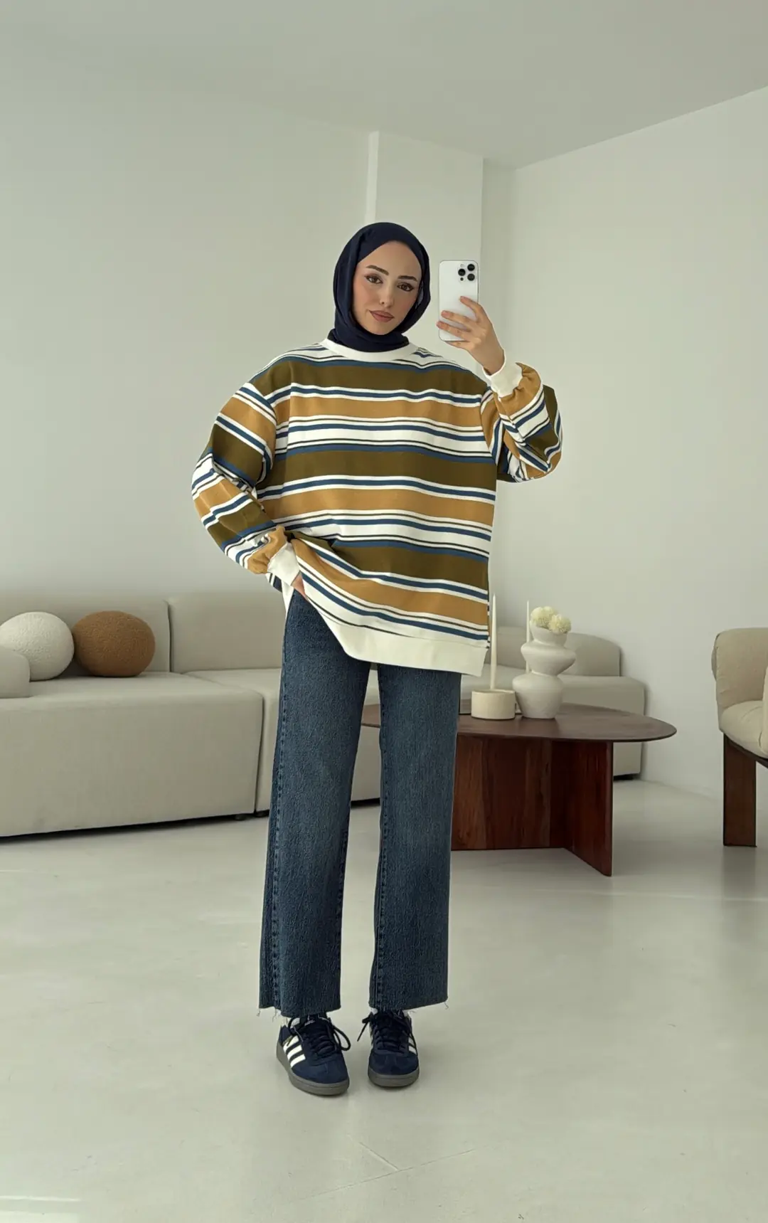 Haki Çizgili Sweatshirt - Görsel 6