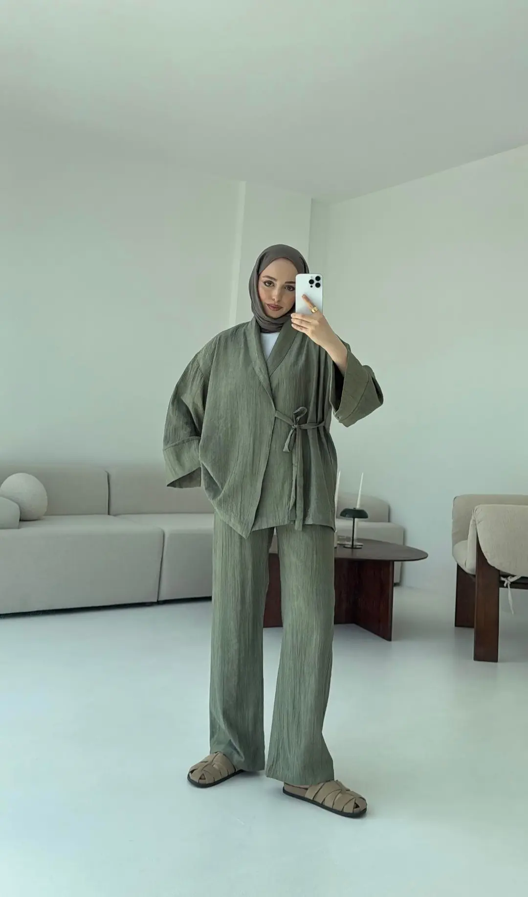 Haki Yandan Baglamalı Kimono Takım