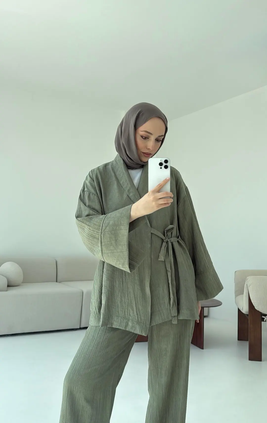 Haki Yandan Baglamalı Kimono Takım - Görsel 2