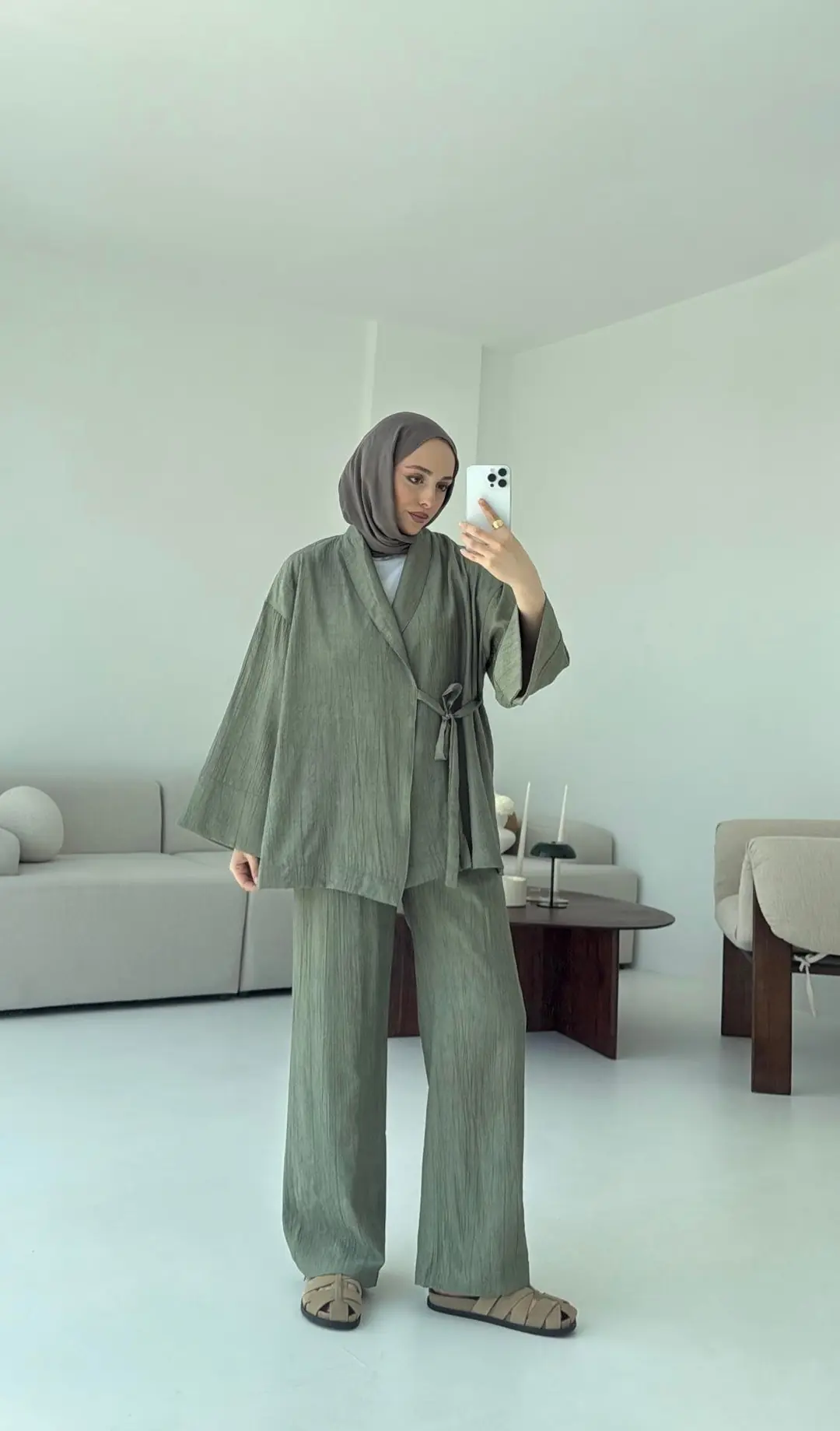 Haki Yandan Baglamalı Kimono Takım - Görsel 4