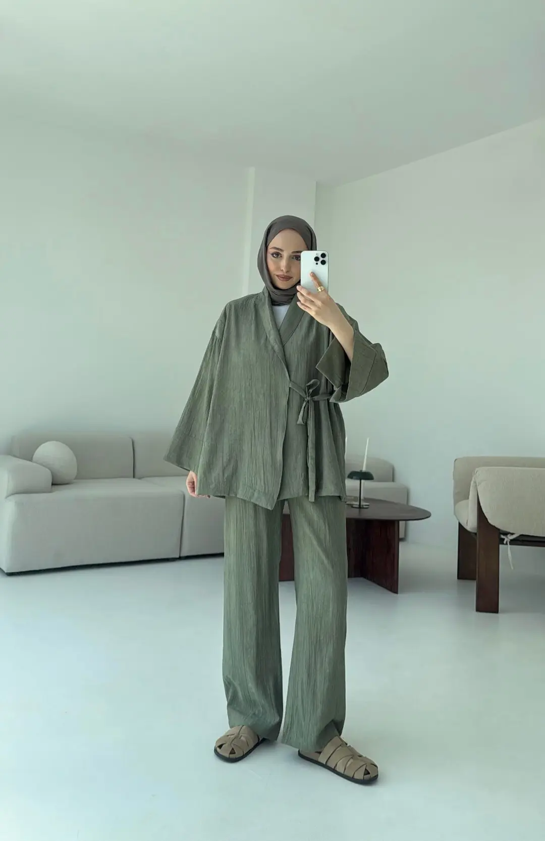 Haki Yandan Baglamalı Kimono Takım - Görsel 5