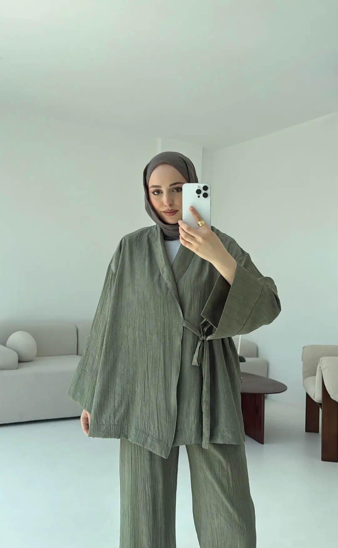 Haki Yandan Baglamalı Kimono Takım - Görsel 6