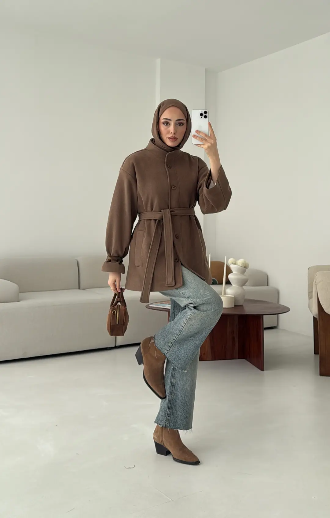 Hakim Yaka Atkılı Ceket/Kaban Camel - Görsel 7