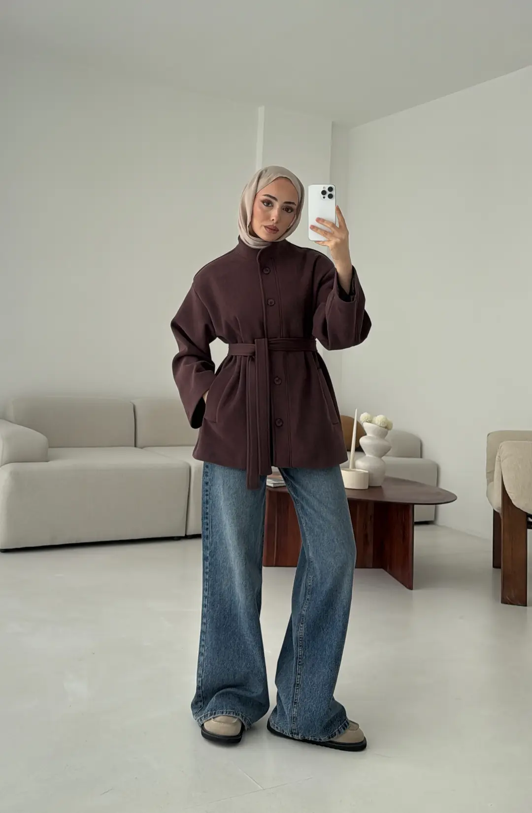 Hakim Yaka Atkılı Ceket/Kaban Mürdüm - Görsel 2