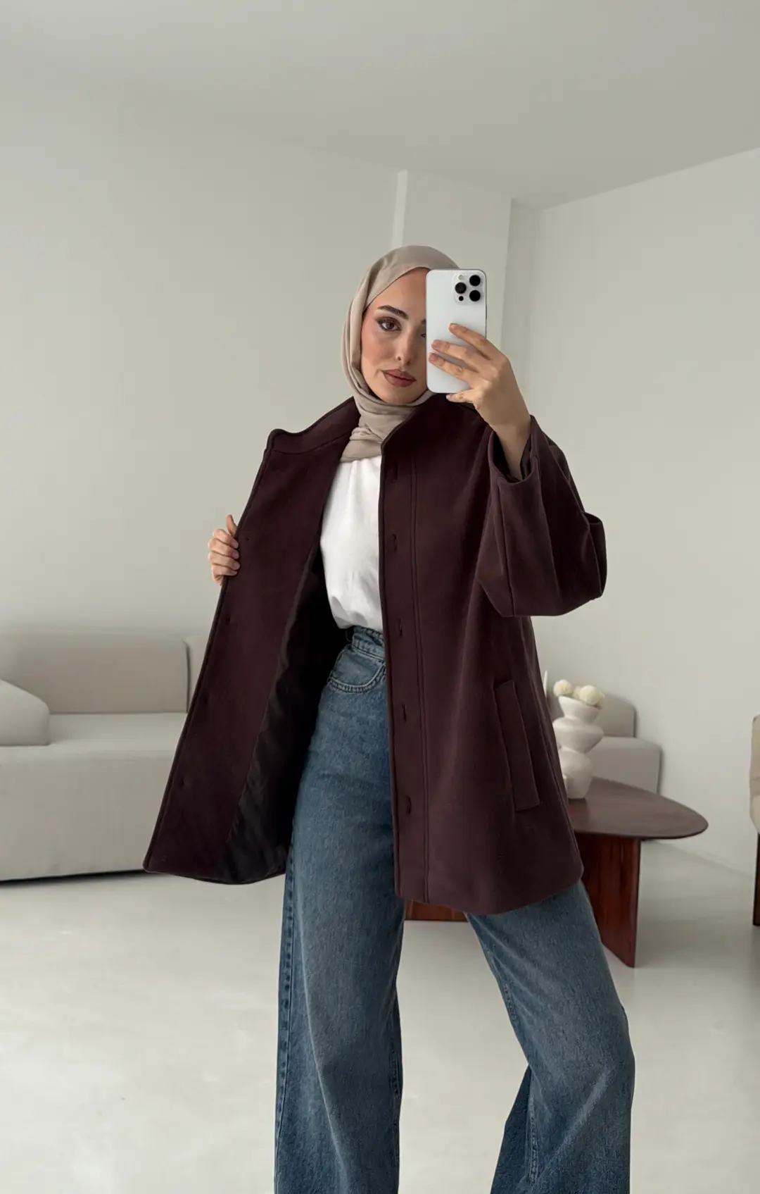 Hakim Yaka Atkılı Ceket/Kaban Mürdüm - Görsel 3