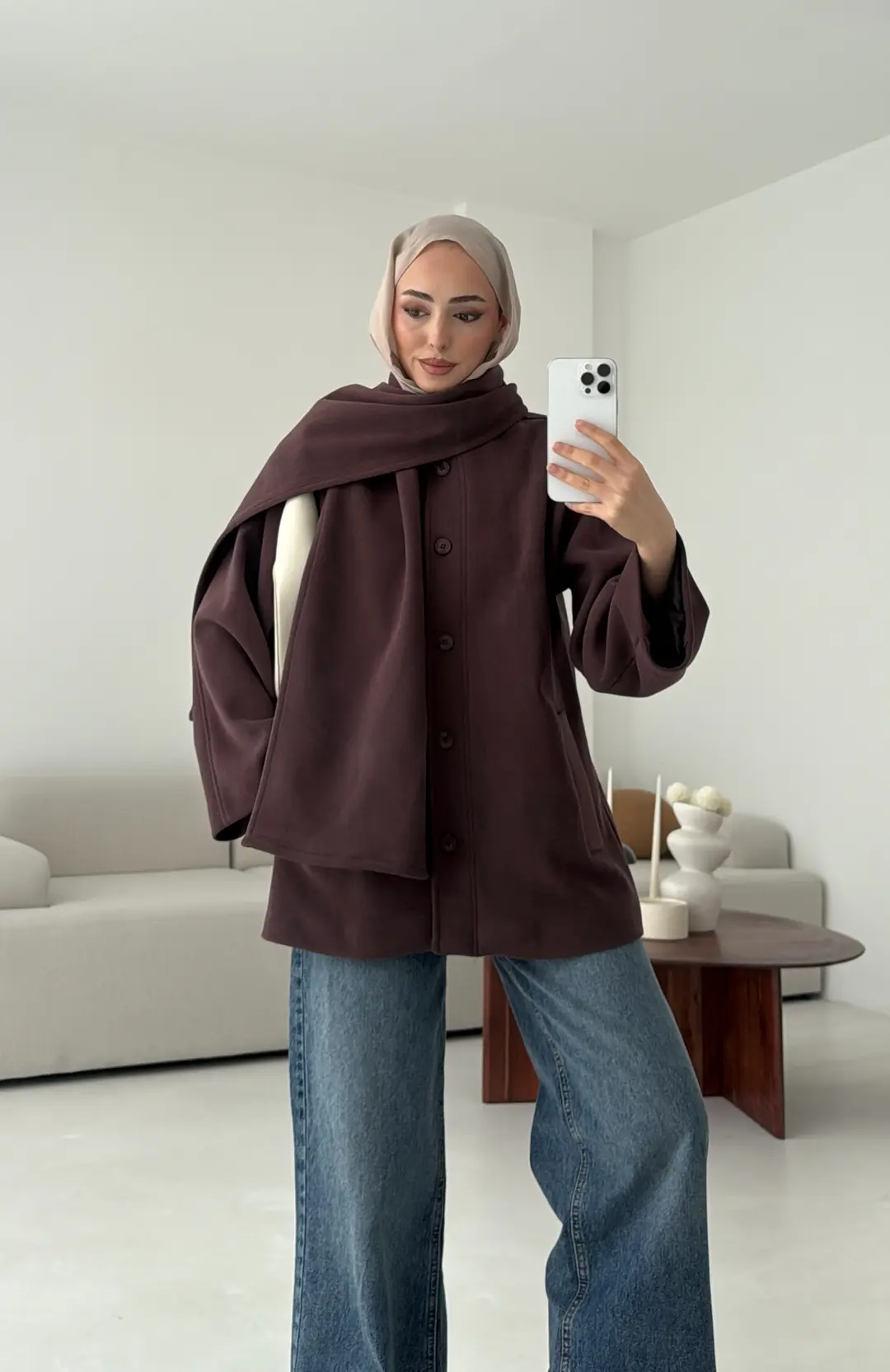 Hakim Yaka Atkılı Ceket/Kaban Mürdüm - Görsel 6