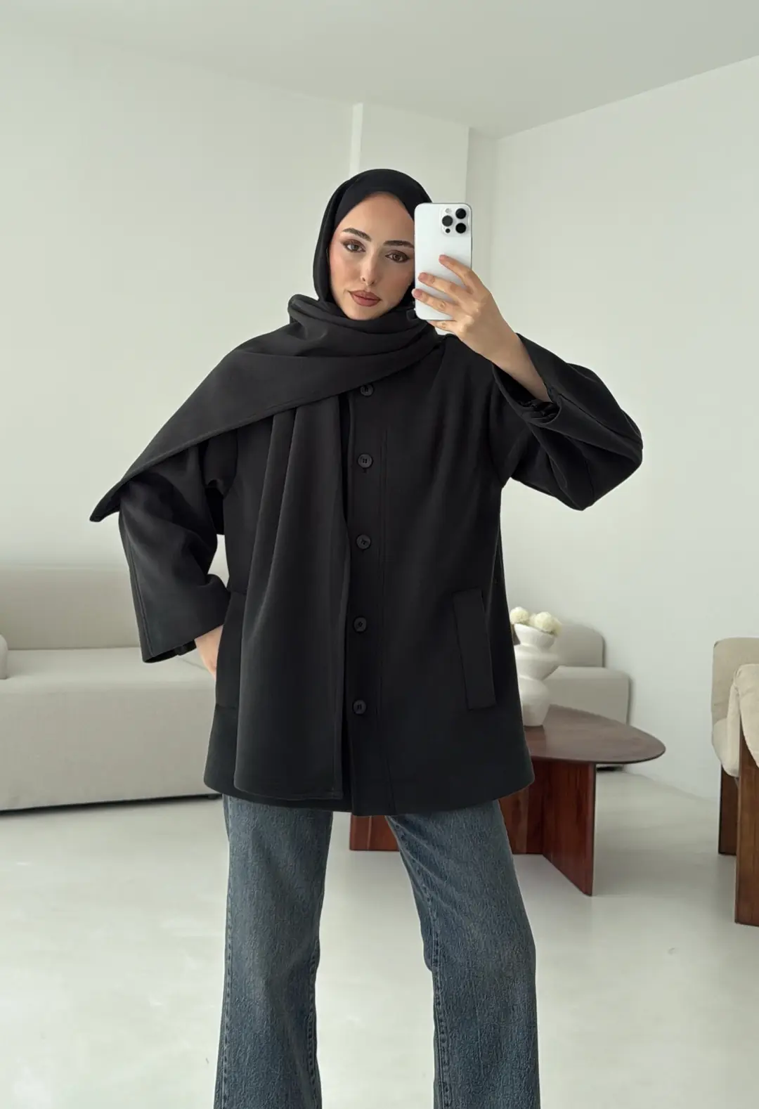 Hakim Yaka Atkılı Ceket/Kaban Koyu Gri - Görsel 8