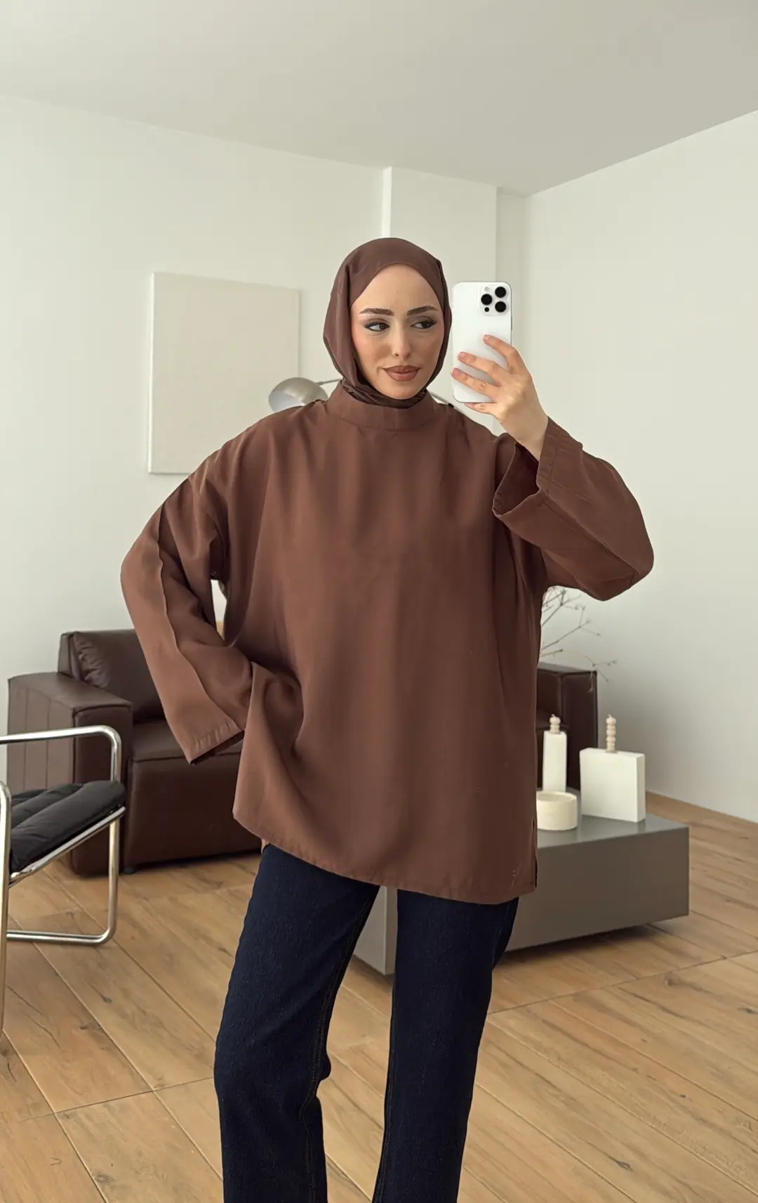 Hakim Yaka Bluz Gömlek Kahve - Görsel 5