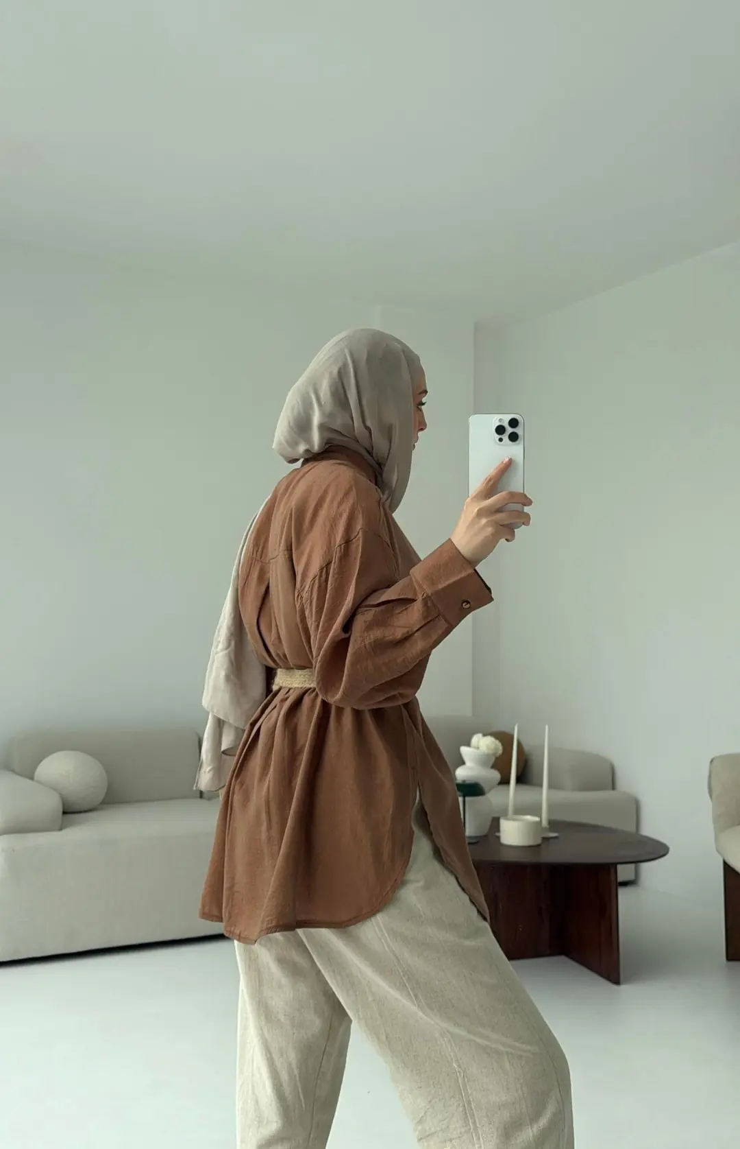 Hasır Kemerli Gömlek Kahve - Görsel 3