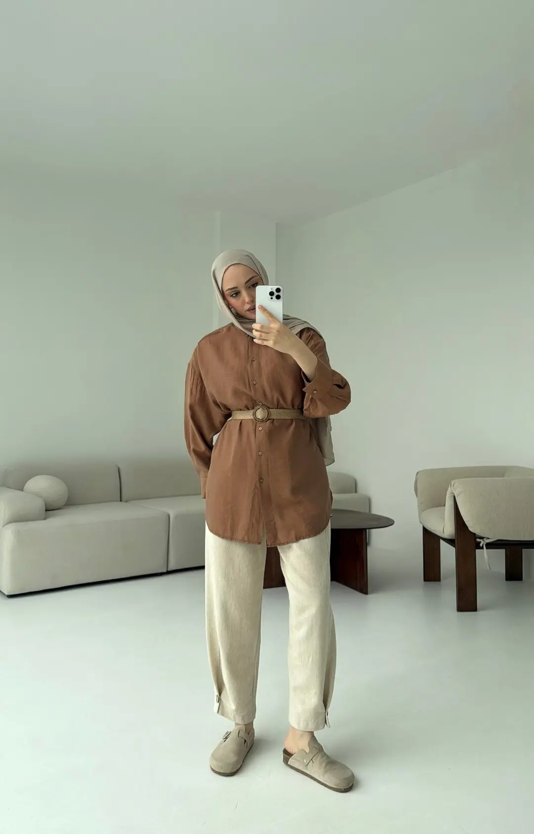 Hasır Kemerli Gömlek Kahve - Görsel 4