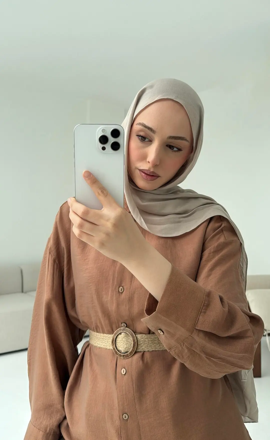 Hasır Kemerli Gömlek Kahve - Görsel 5