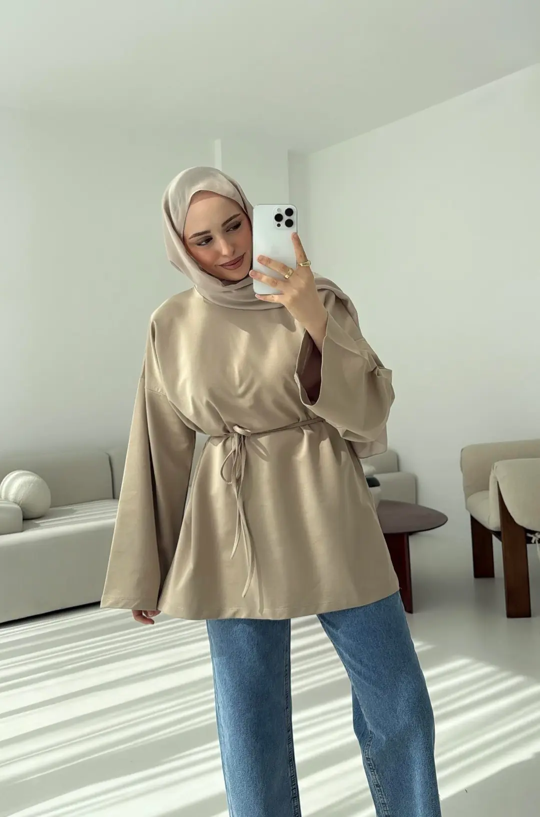 İki iplik Baglamalı Bluz Bej - Görsel 2