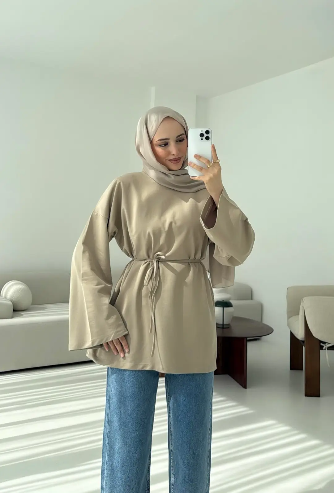 İki iplik Baglamalı Bluz Bej - Görsel 3