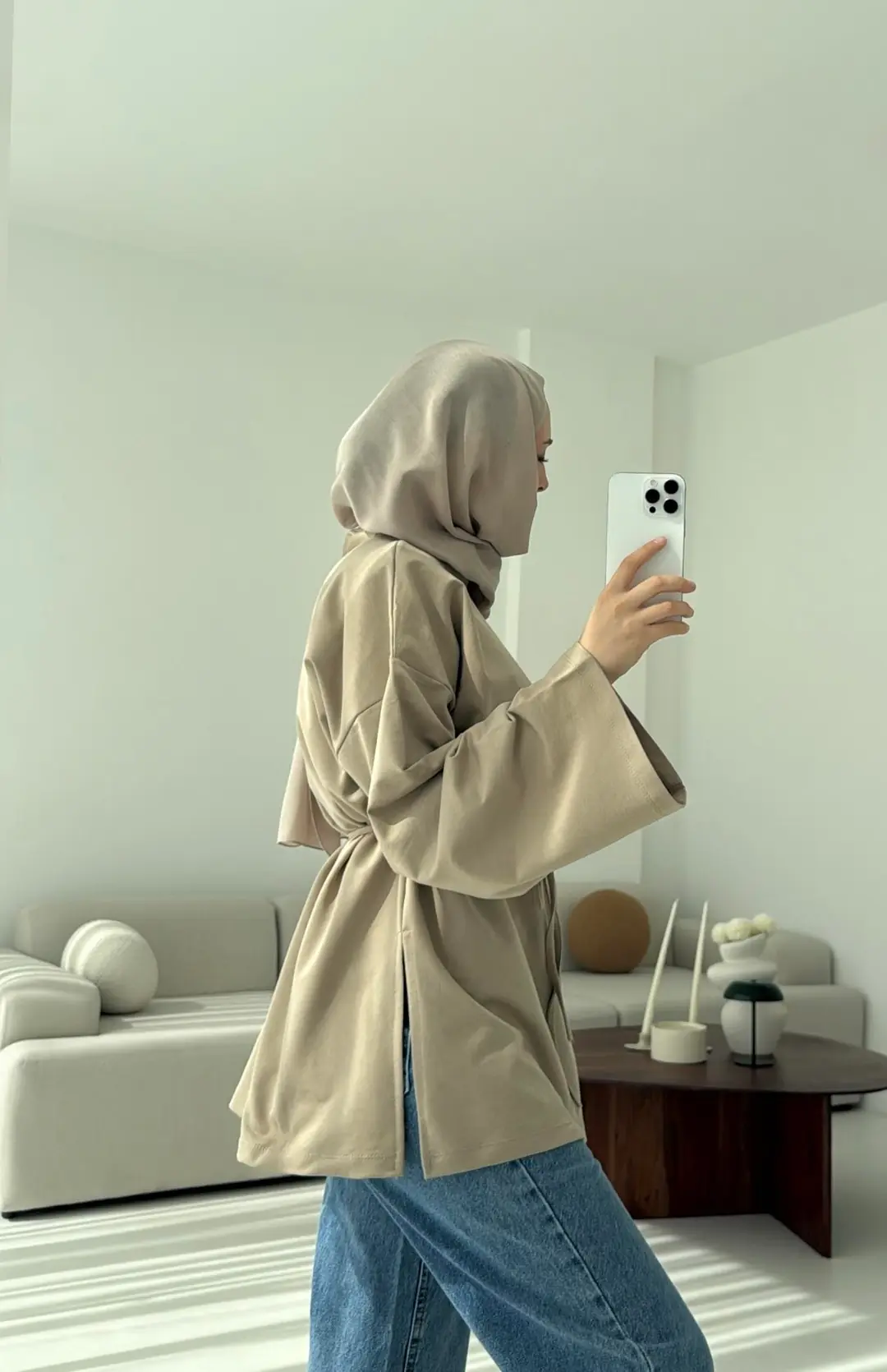 İki iplik Baglamalı Bluz Bej - Görsel 5