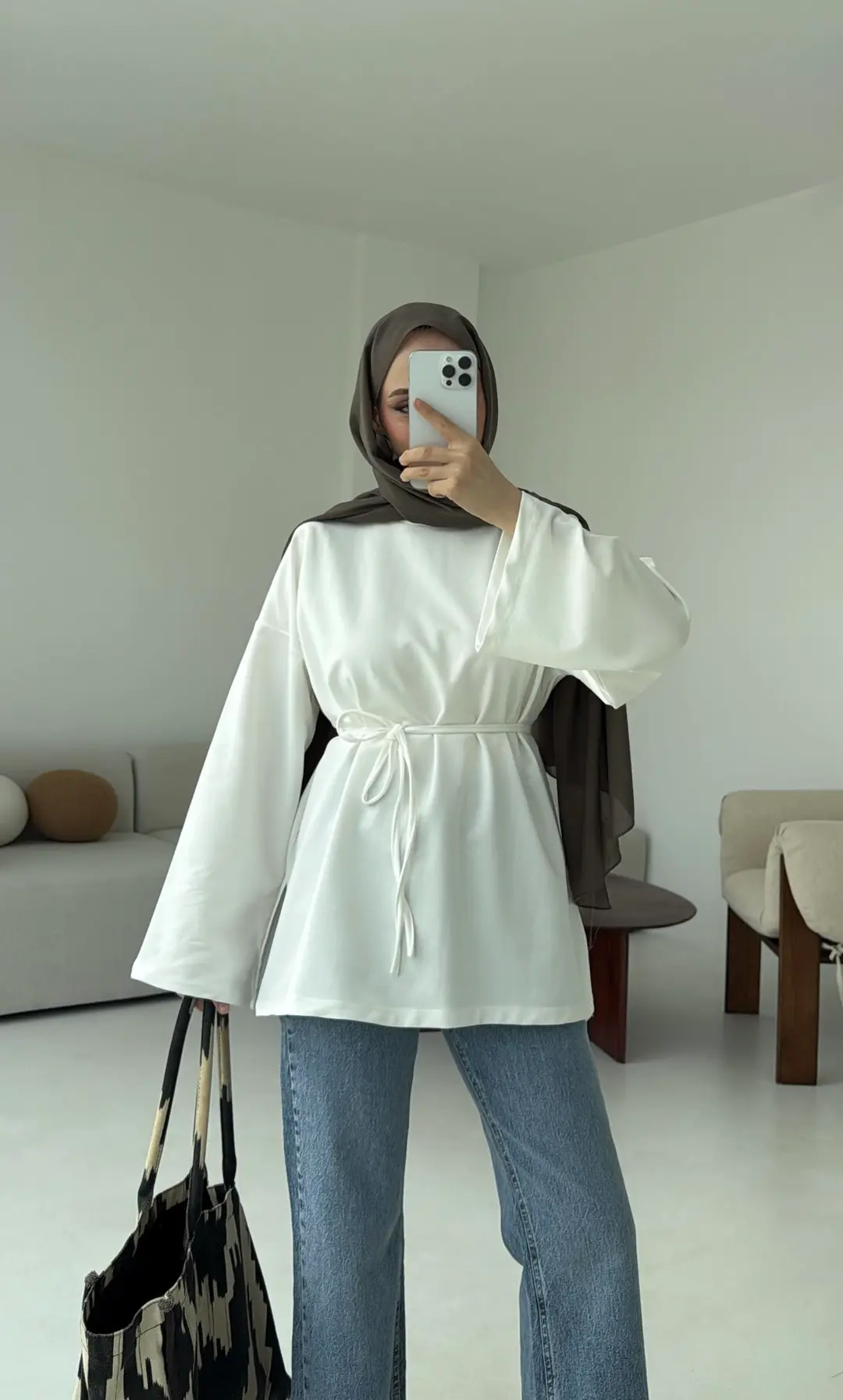 İki iplik Baglamalı Bluz Beyaz