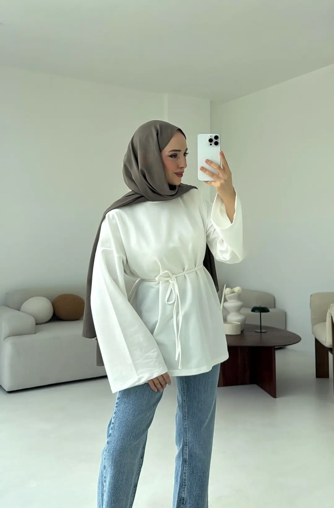 İki iplik Baglamalı Bluz Beyaz - Görsel 3