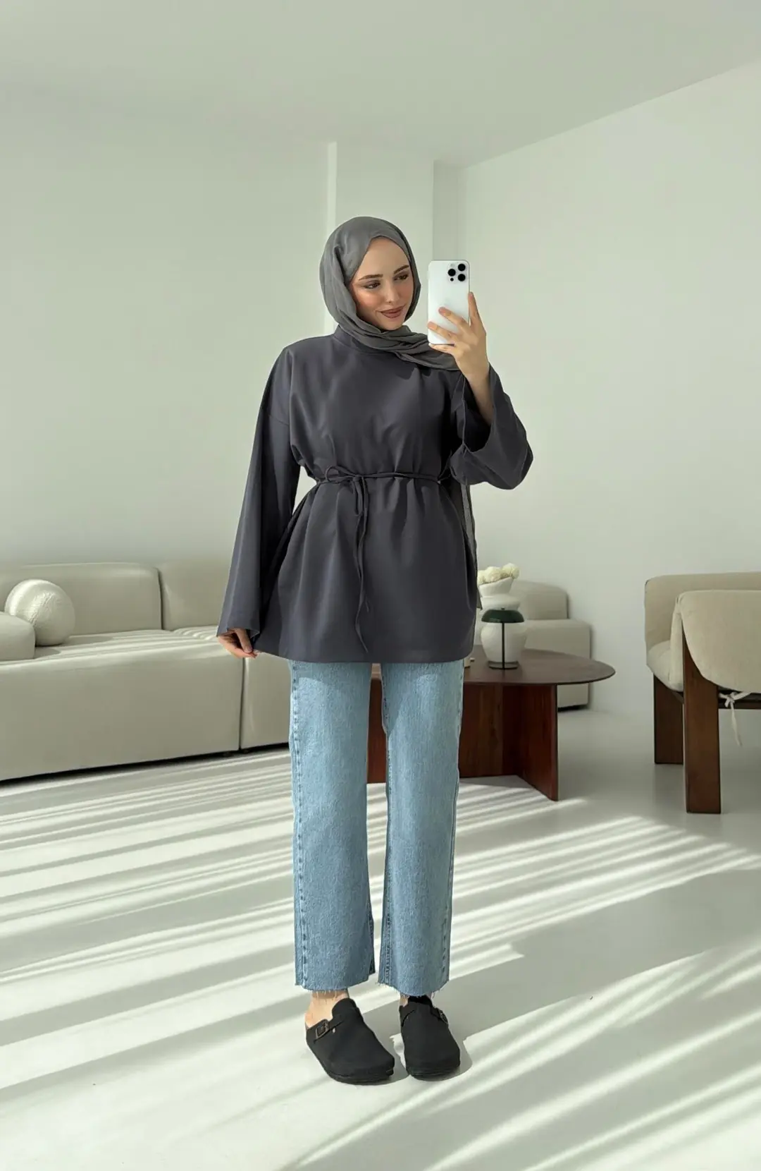 İki iplik Baglamalı Bluz Koyu  Gri - Görsel 3