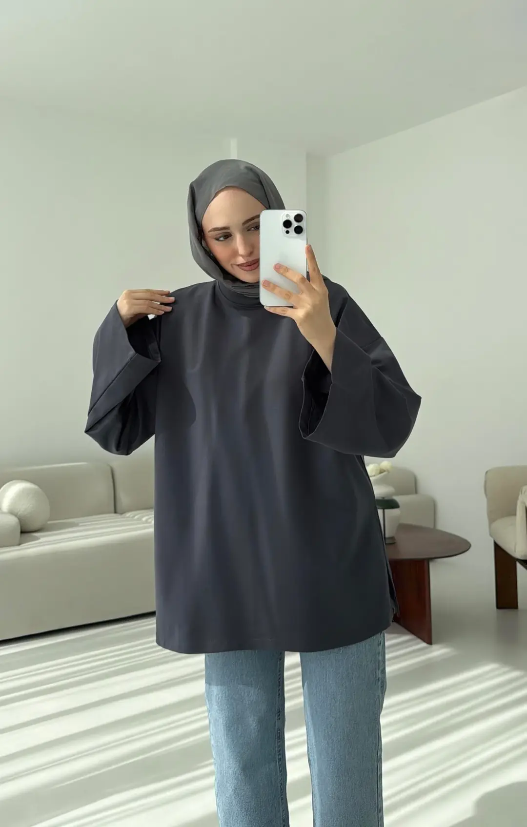 İki iplik Baglamalı Bluz Koyu  Gri - Görsel 7