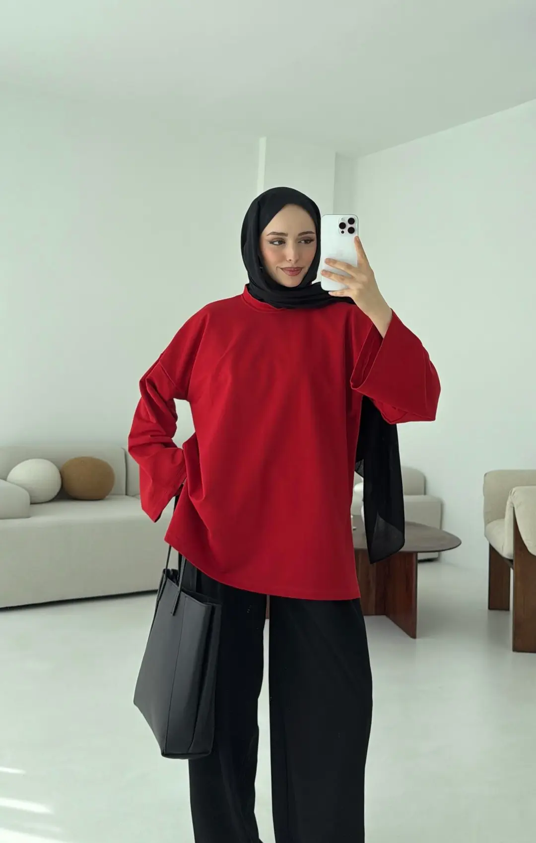 İki iplik Baglamalı Bluz Koyu Kırmızı - Görsel 2