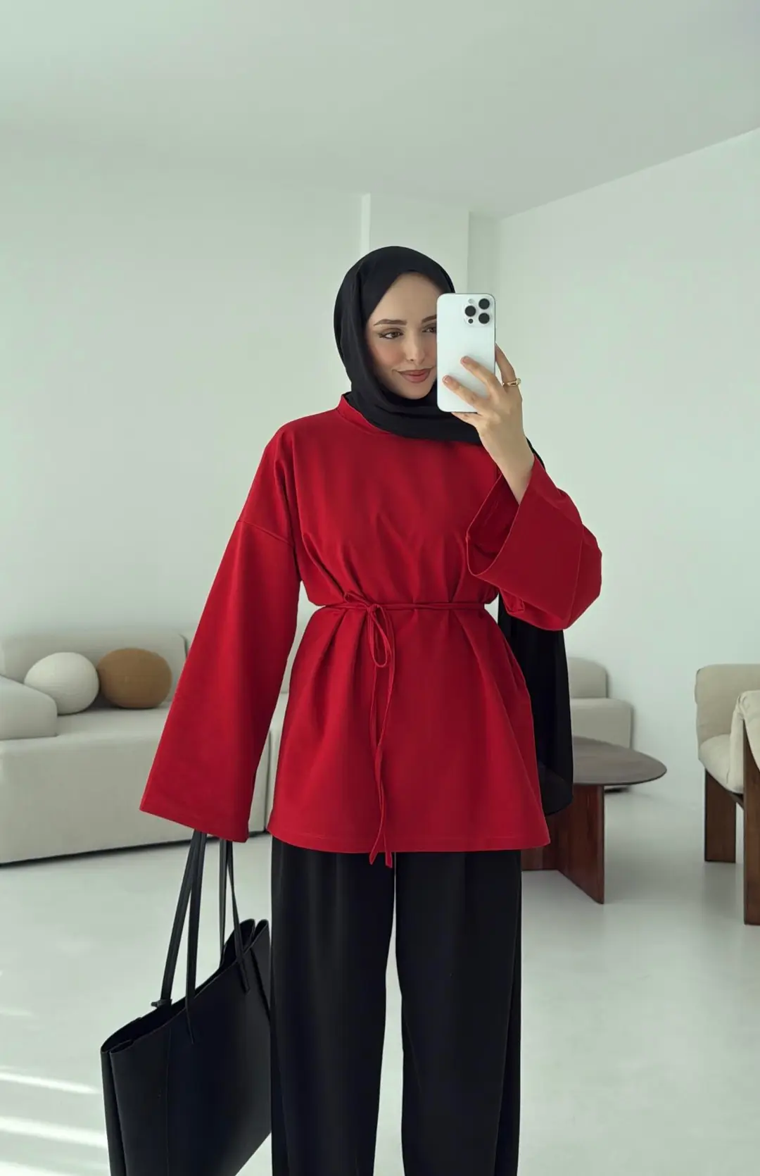 İki iplik Baglamalı Bluz Koyu Kırmızı - Görsel 3