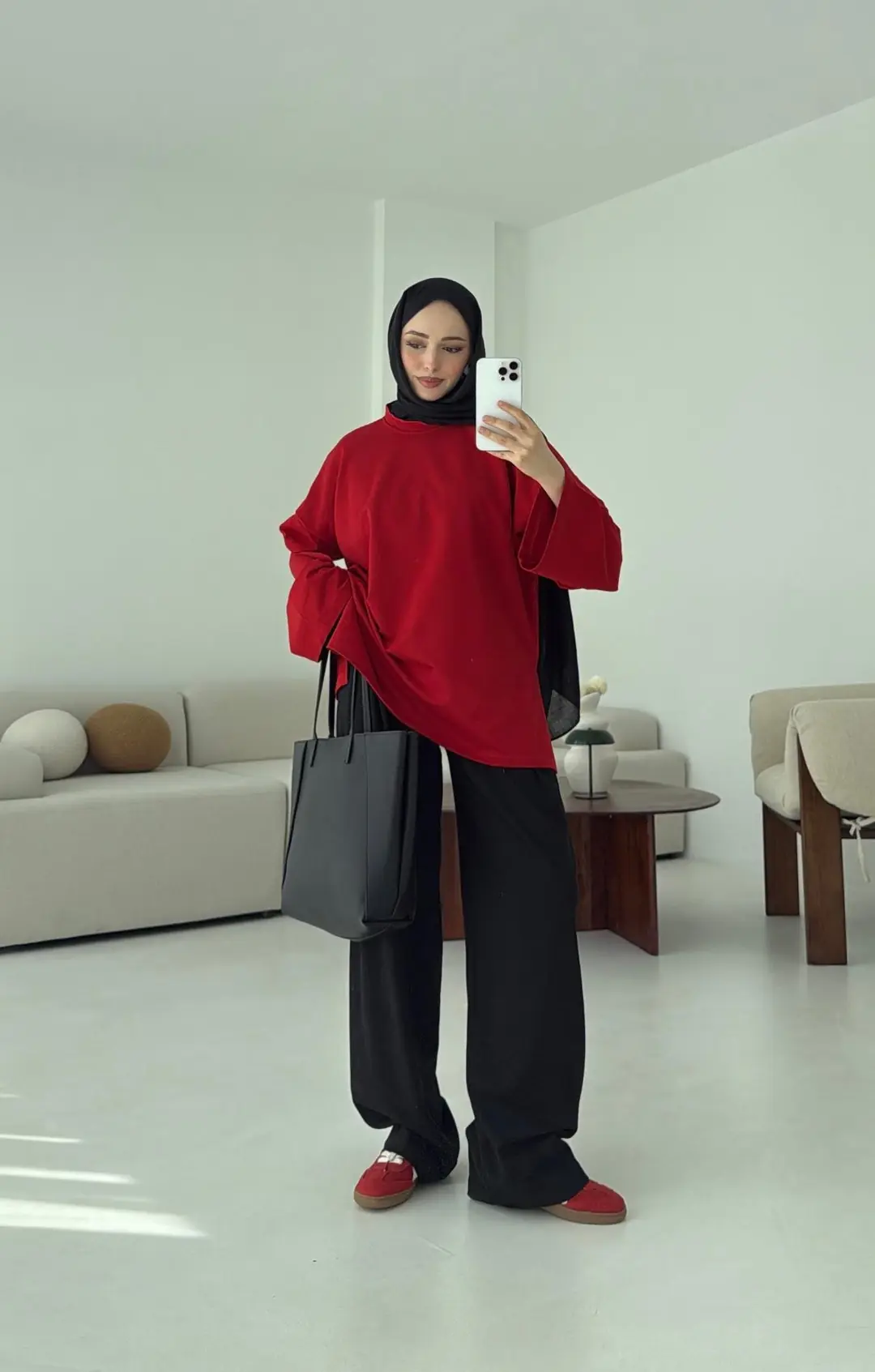 İki iplik Baglamalı Bluz Koyu Kırmızı - Görsel 5