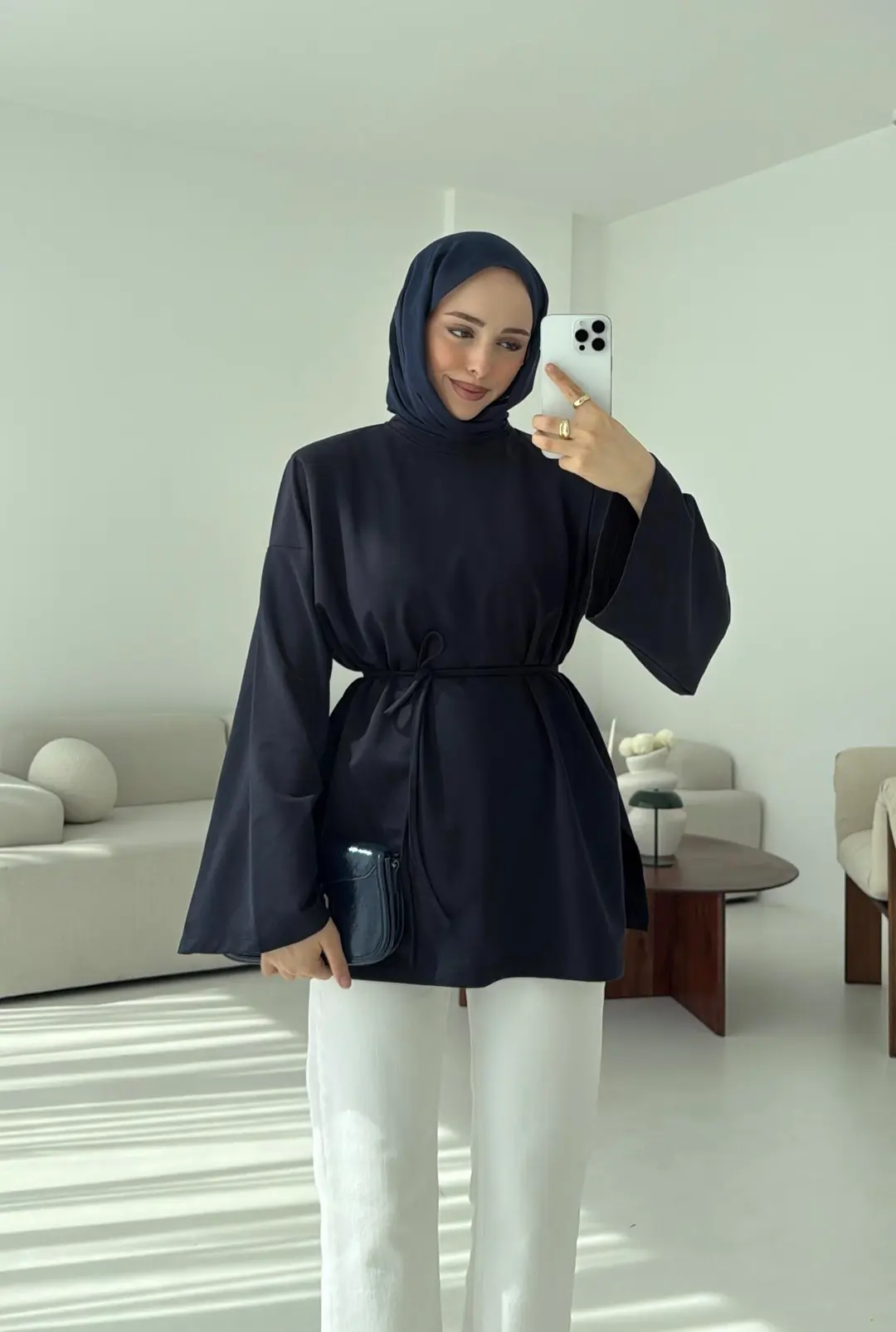 İki iplik Baglamalı Bluz Lacivert - Görsel 3