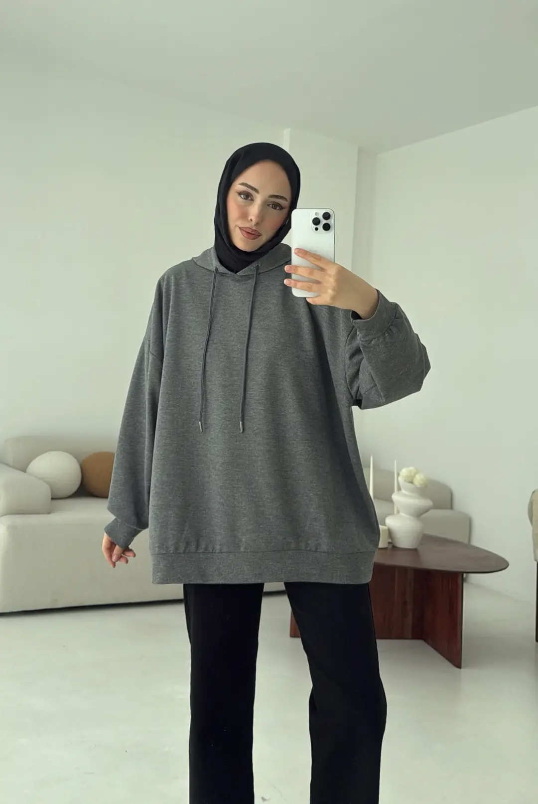 İki İplik Kapşonlu Sweat Antrasit