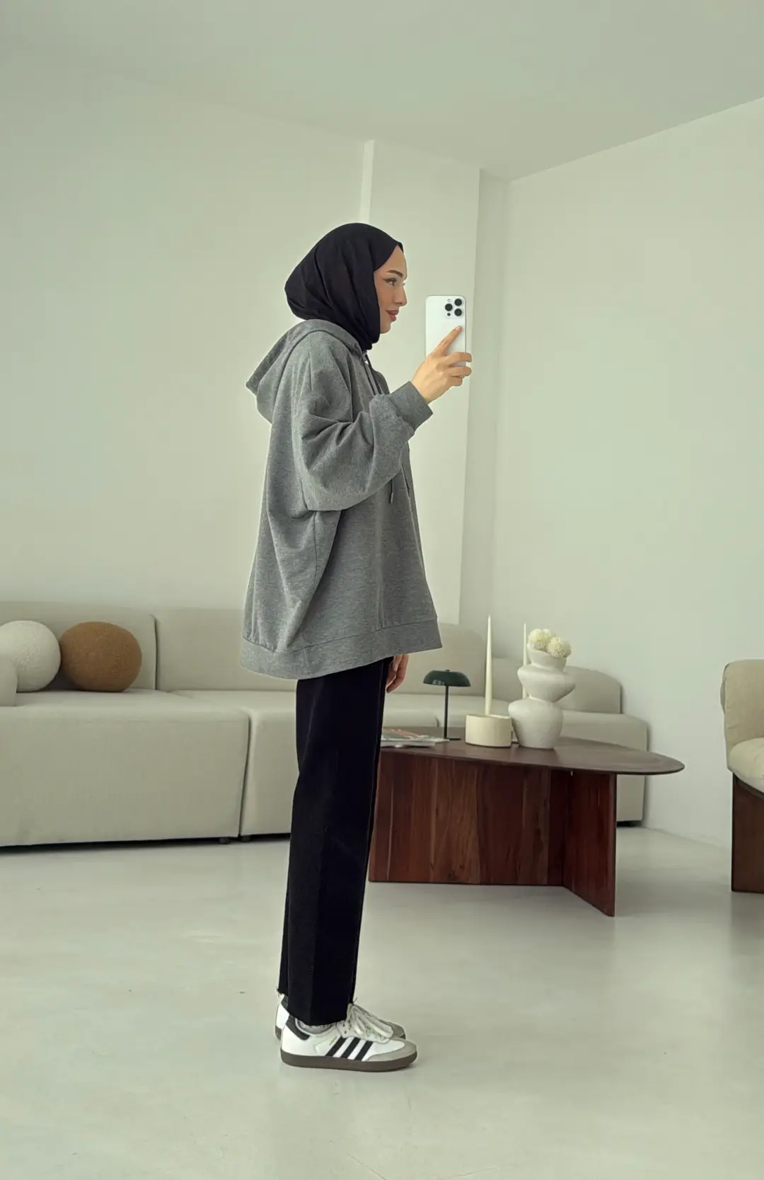 İki İplik Kapşonlu Sweat Antrasit - Görsel 4