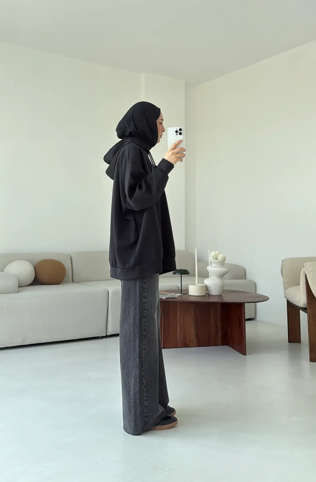 İki İplik Kapşonlu Sweat Siyah - Görsel 3