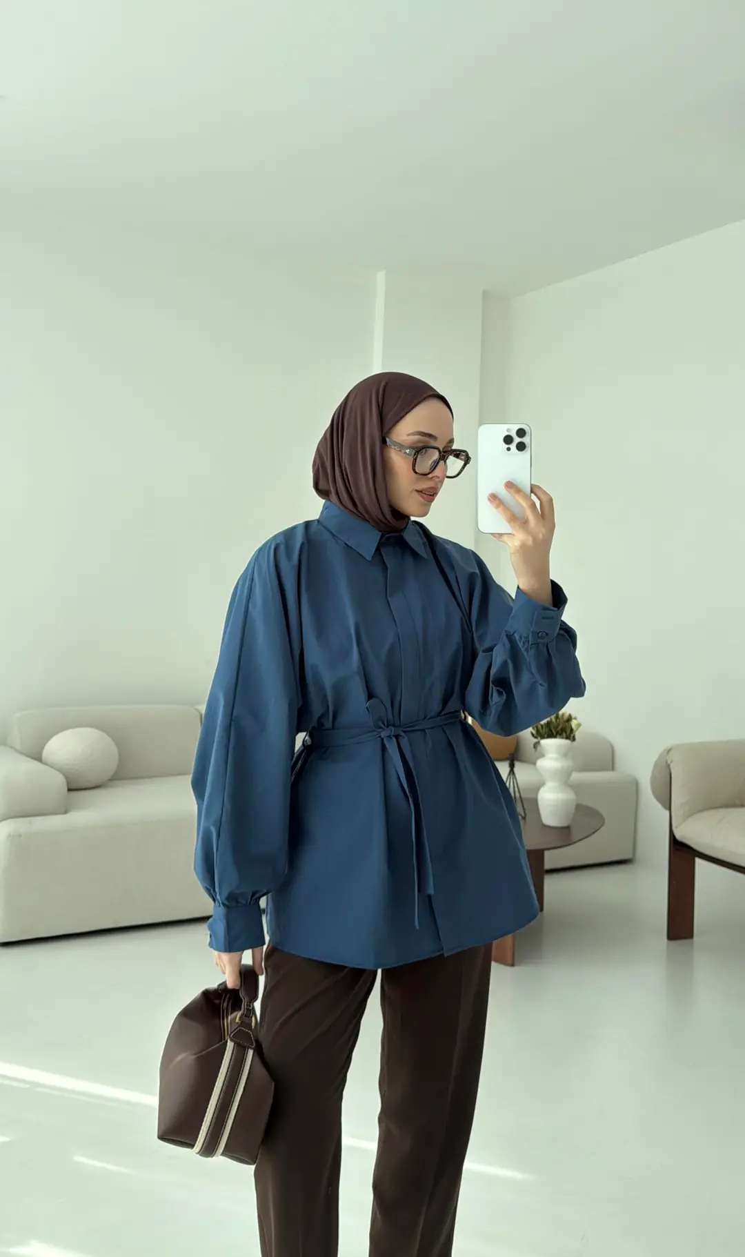 İndigo Balon Kol Bağlamalı Gömlek - Görsel 5