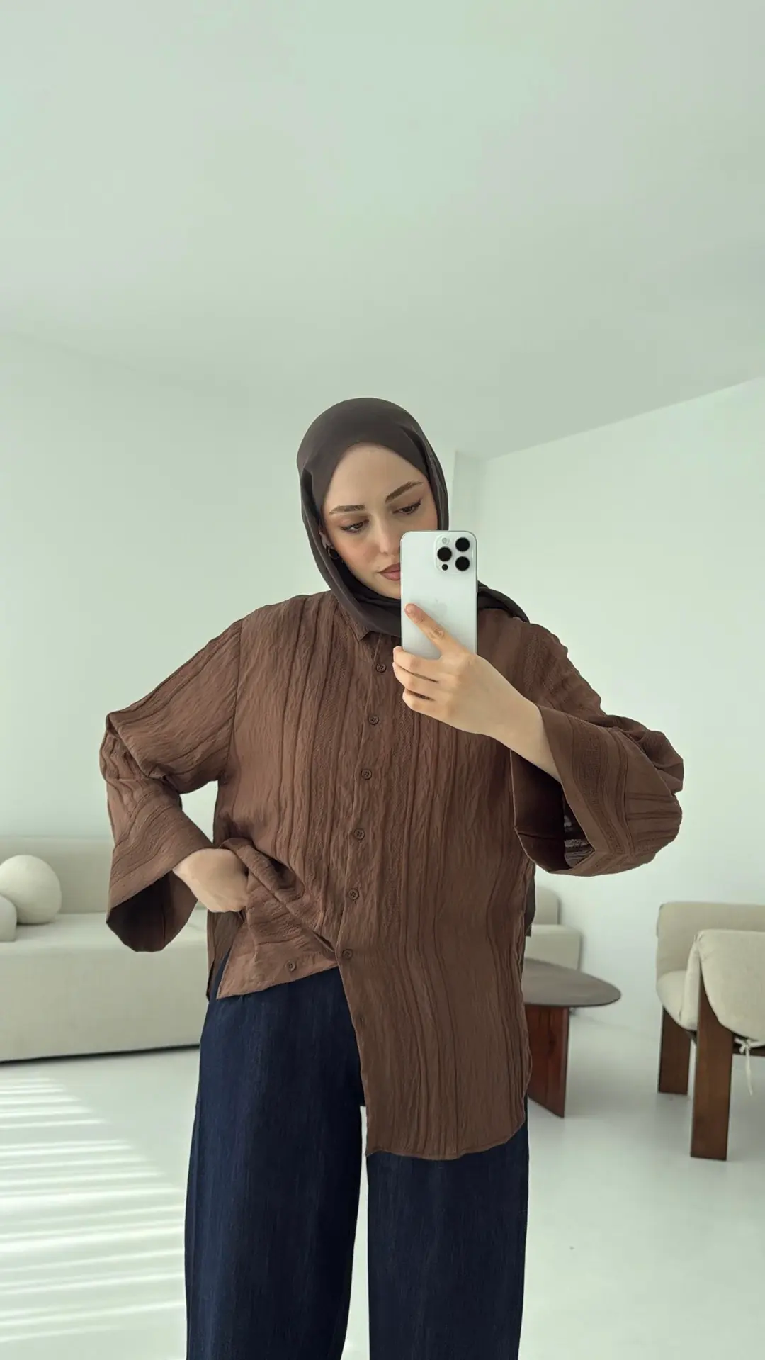 Jakarlı Gömlek Kahve - Görsel 2