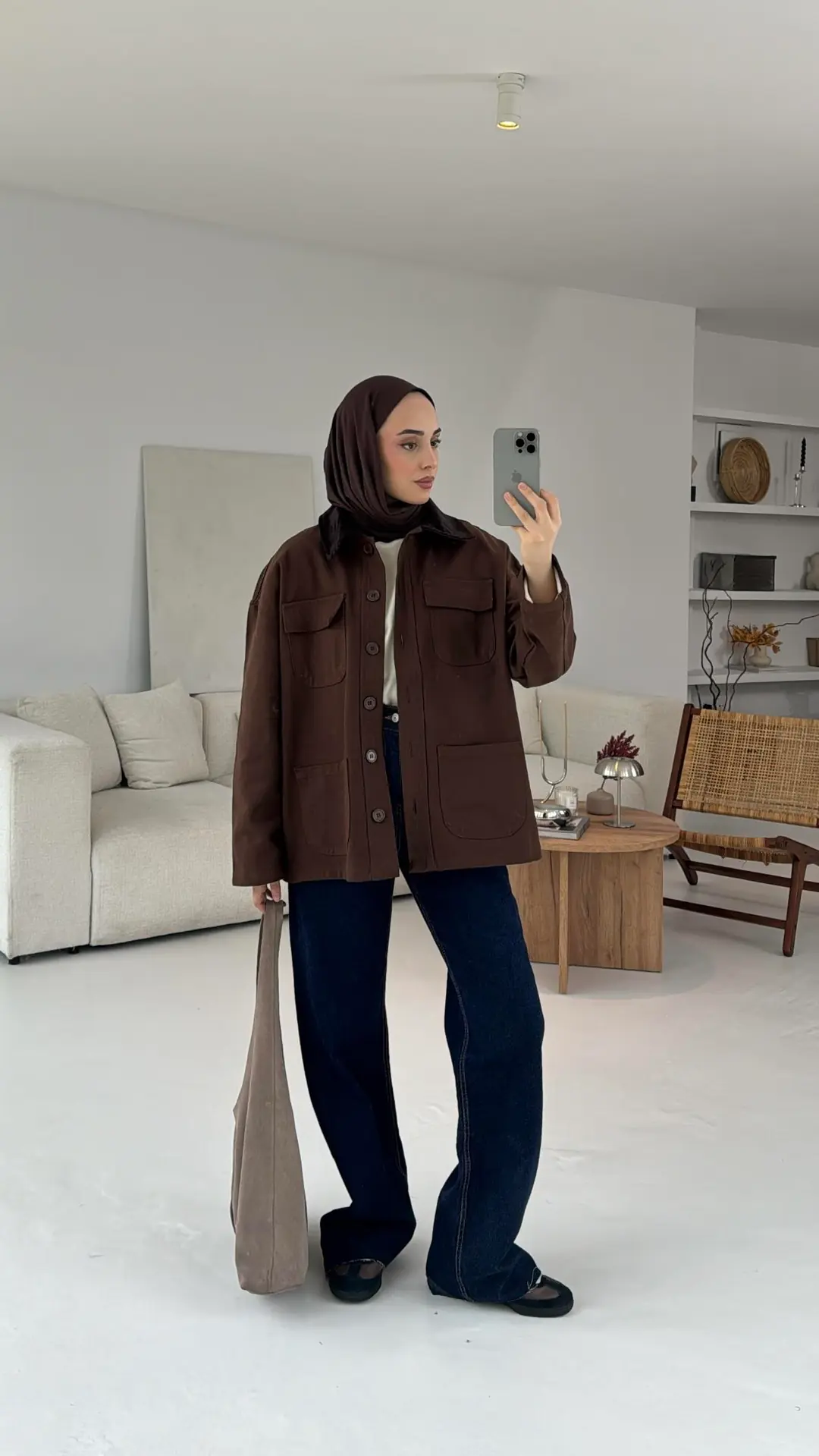 Kadife Yaka Cep Detaylı Ceket Kahve