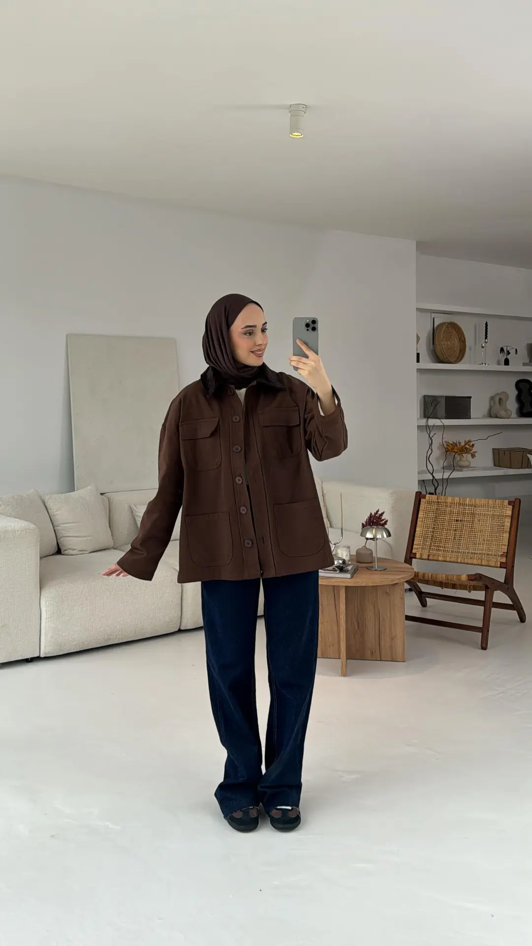 Kadife Yaka Cep Detaylı Ceket Kahve - Görsel 6