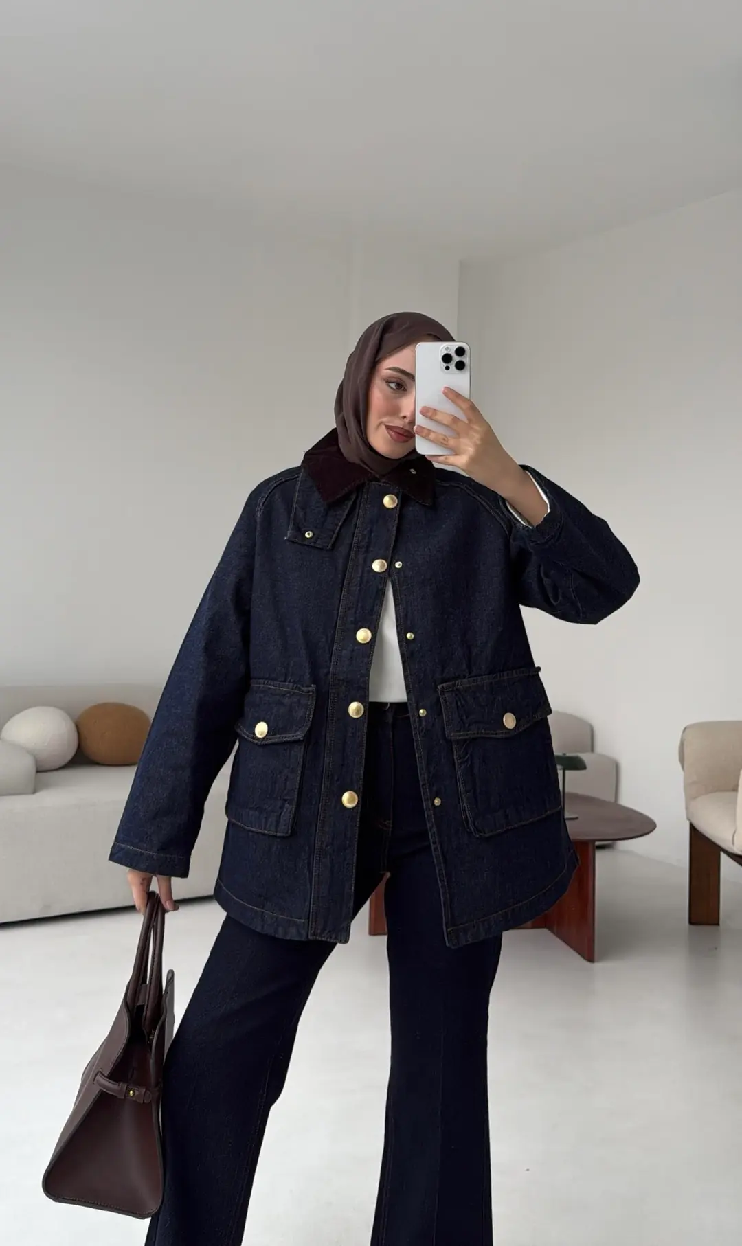 Kadife Yaka Premium Denim Ceket - Görsel 5