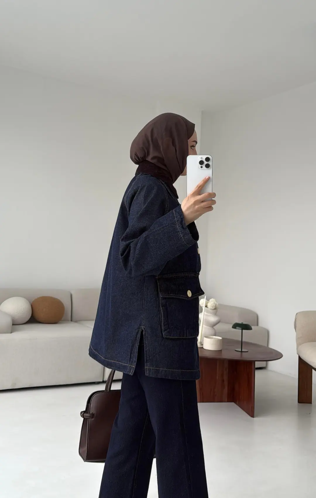 Kadife Yaka Premium Denim Ceket - Görsel 8