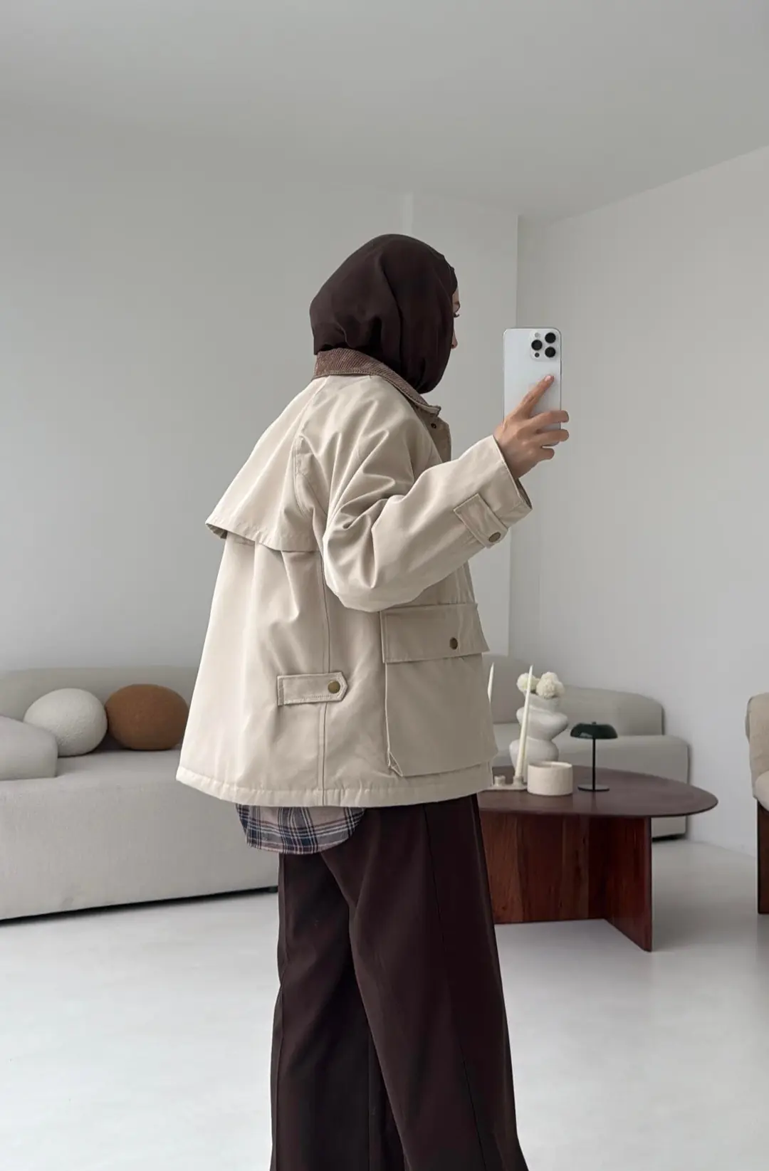 Kadife Yaka Dolgulu Ceket Bej - Görsel 3