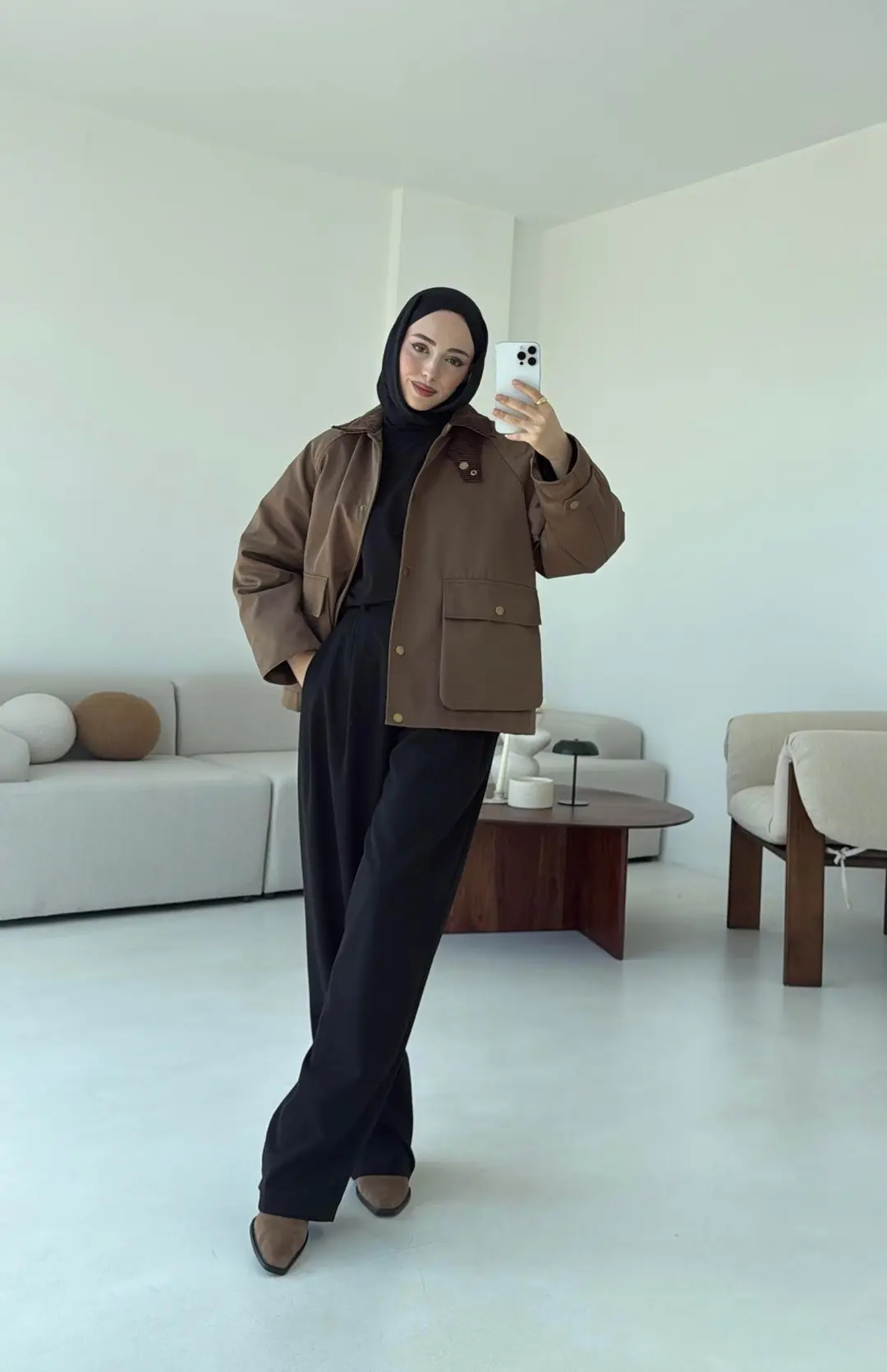 Kadife Yaka Dolgulu Ceket Kahve