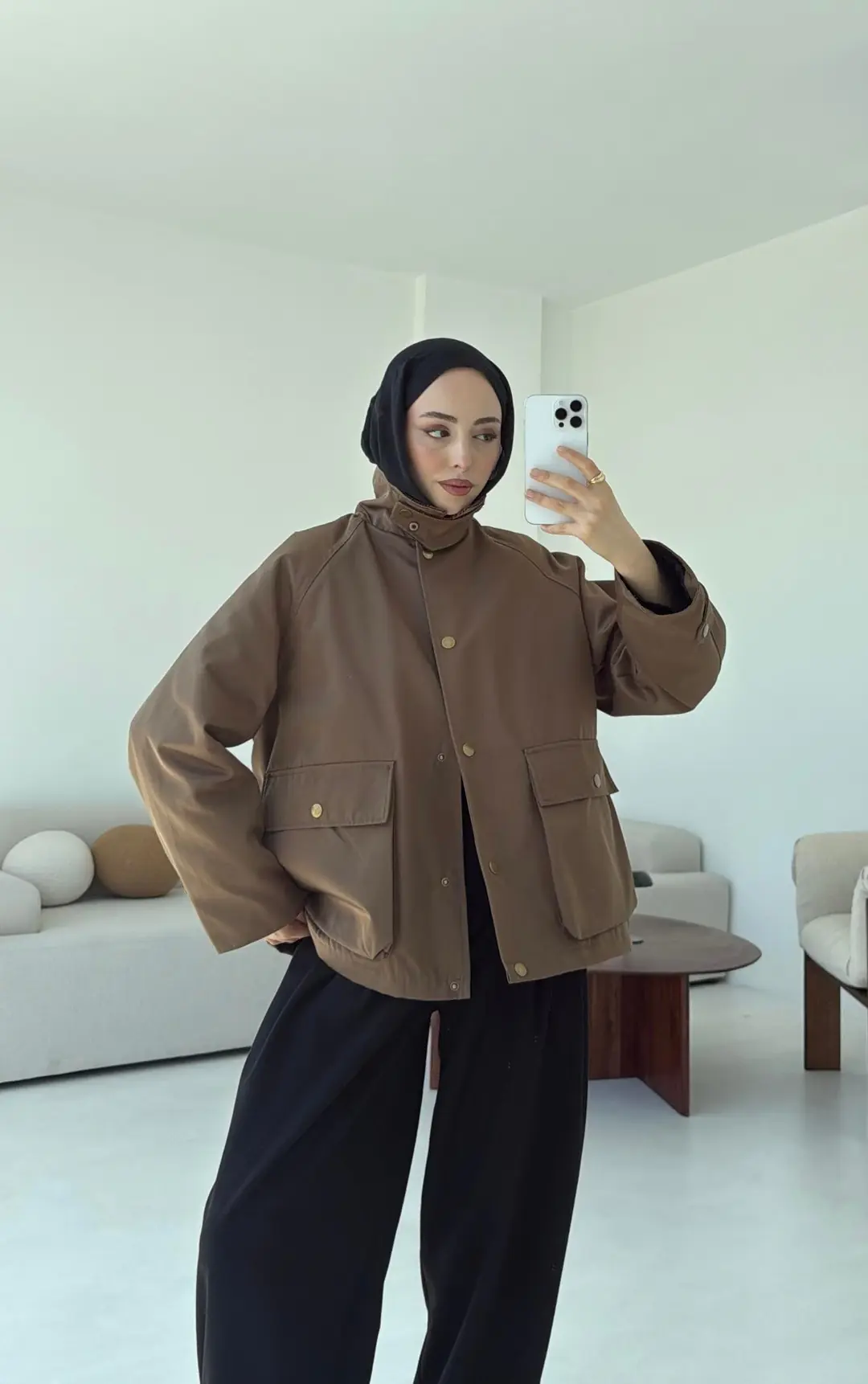 Kadife Yaka Dolgulu Ceket Kahve - Görsel 2