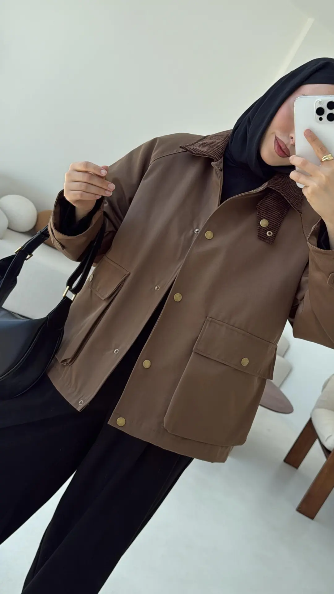 Kadife Yaka Dolgulu Ceket Kahve - Görsel 4