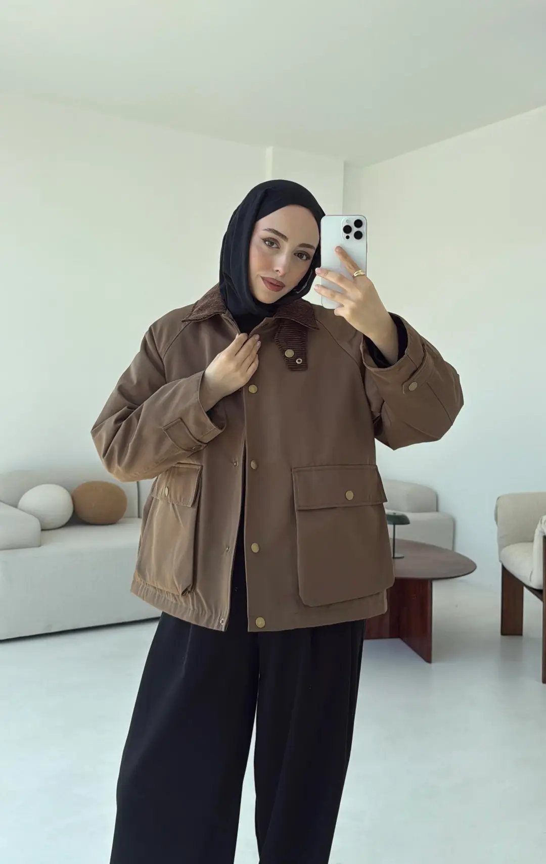 Kadife Yaka Dolgulu Ceket Kahve - Görsel 6