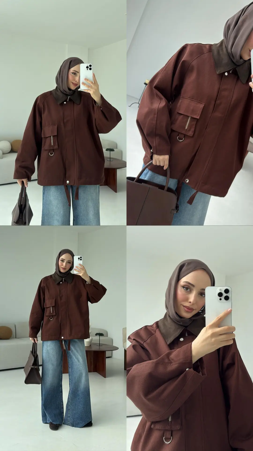 Kadife Yaka Gabardin Ceket Kahve - Görsel 6