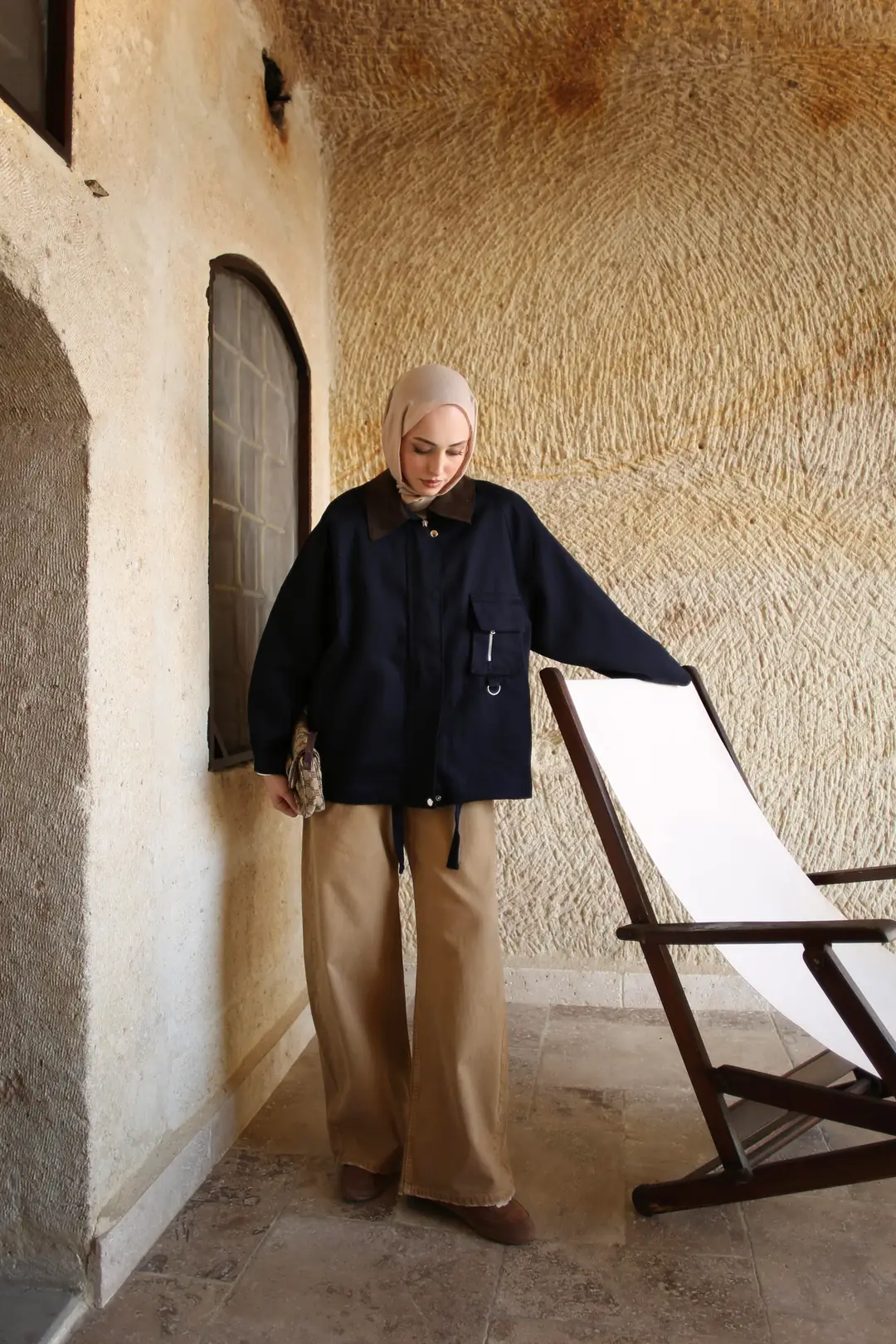 Kadife Yaka Gabardin Ceket Lacivert