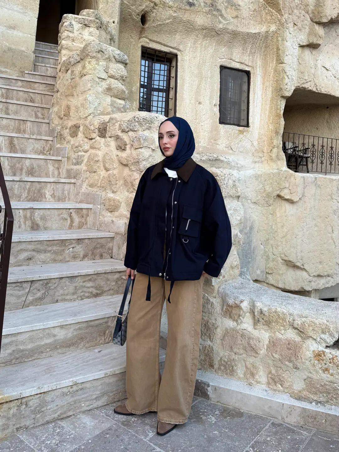 Kadife Yaka Gabardin Ceket Lacivert - Görsel 10