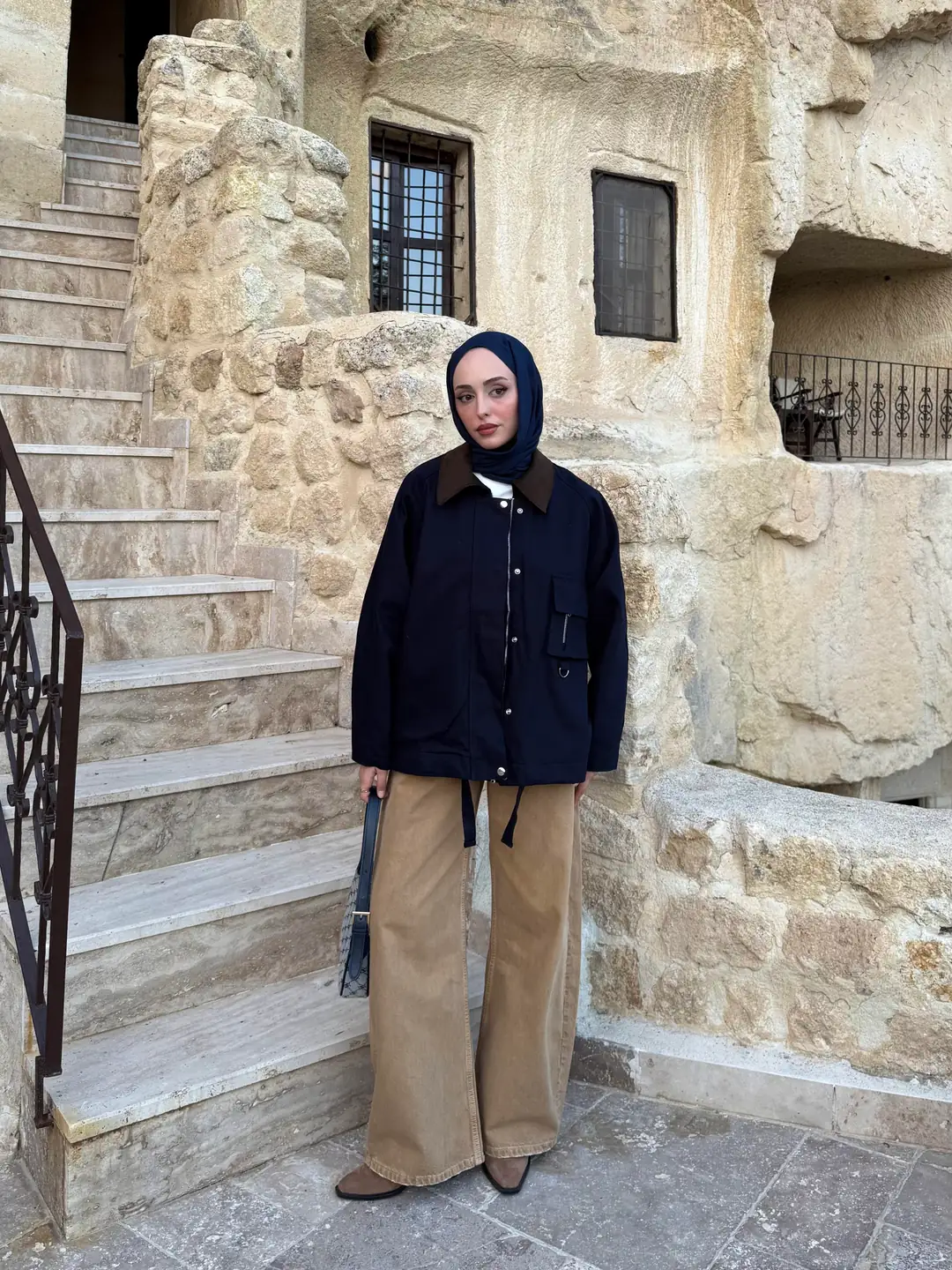 Kadife Yaka Gabardin Ceket Lacivert - Görsel 9