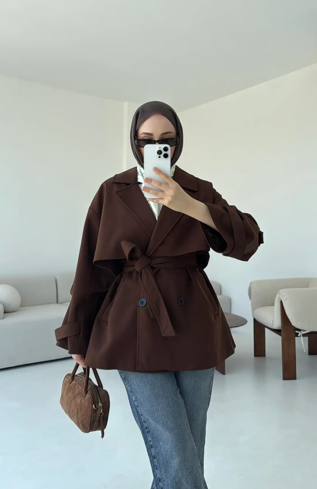 Kahve Bağlamalı Trençkot - Görsel 5