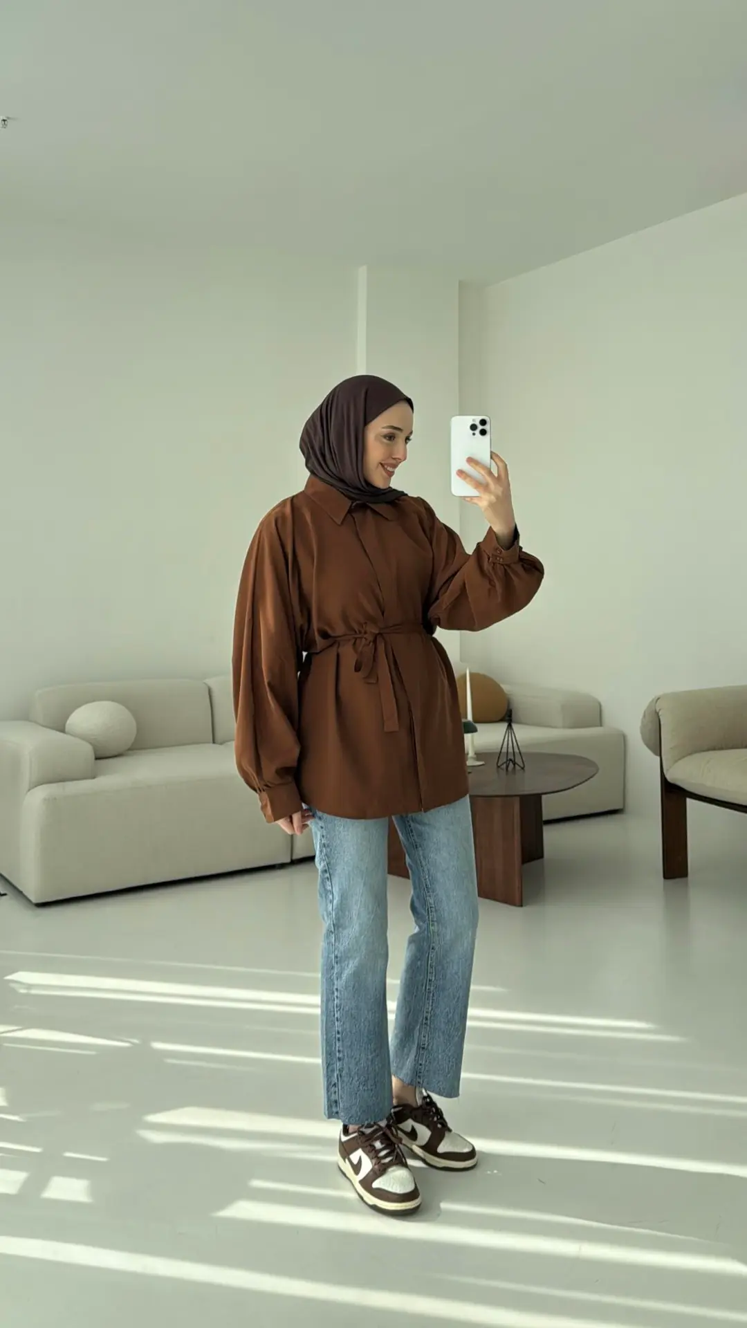 Kahve Balon Kol Bağlamalı Gömlek - Görsel 2