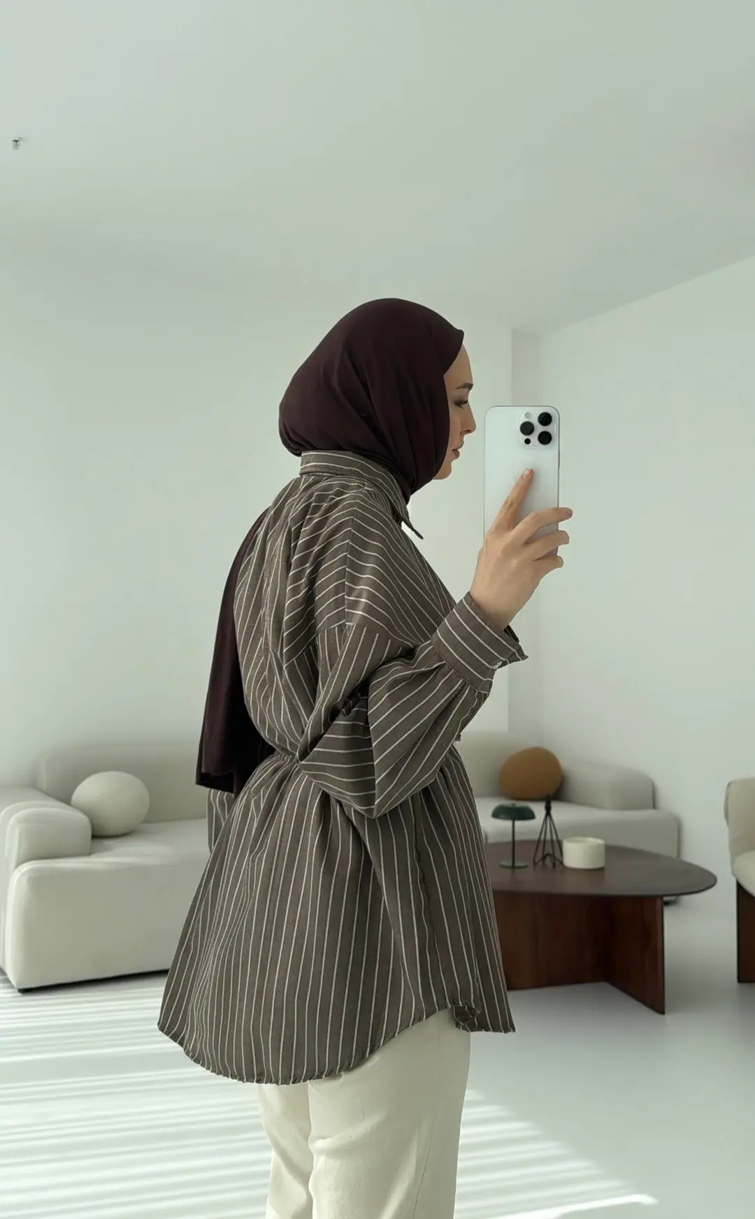 Kahve Çizgili Bağlamalı Gömlek