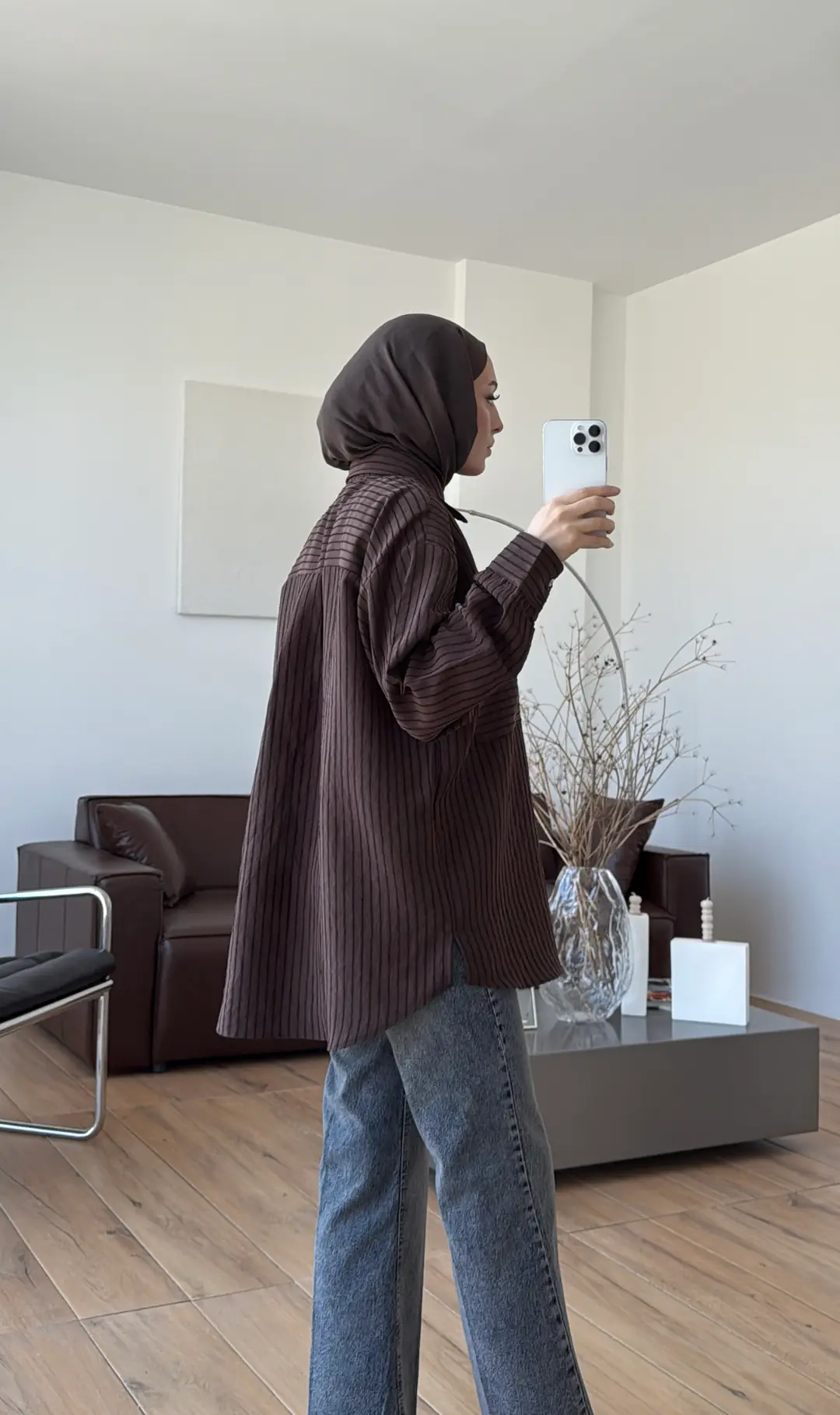 Kahve Çizgili Gömlek - Görsel 2