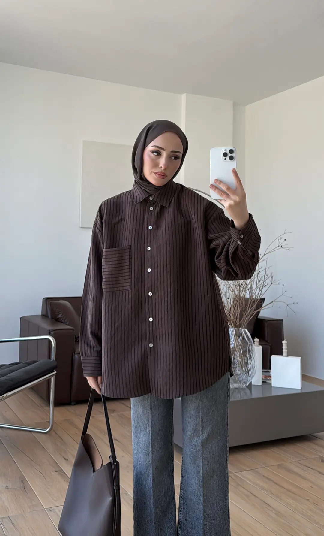 Kahve Çizgili Gömlek - Görsel 4