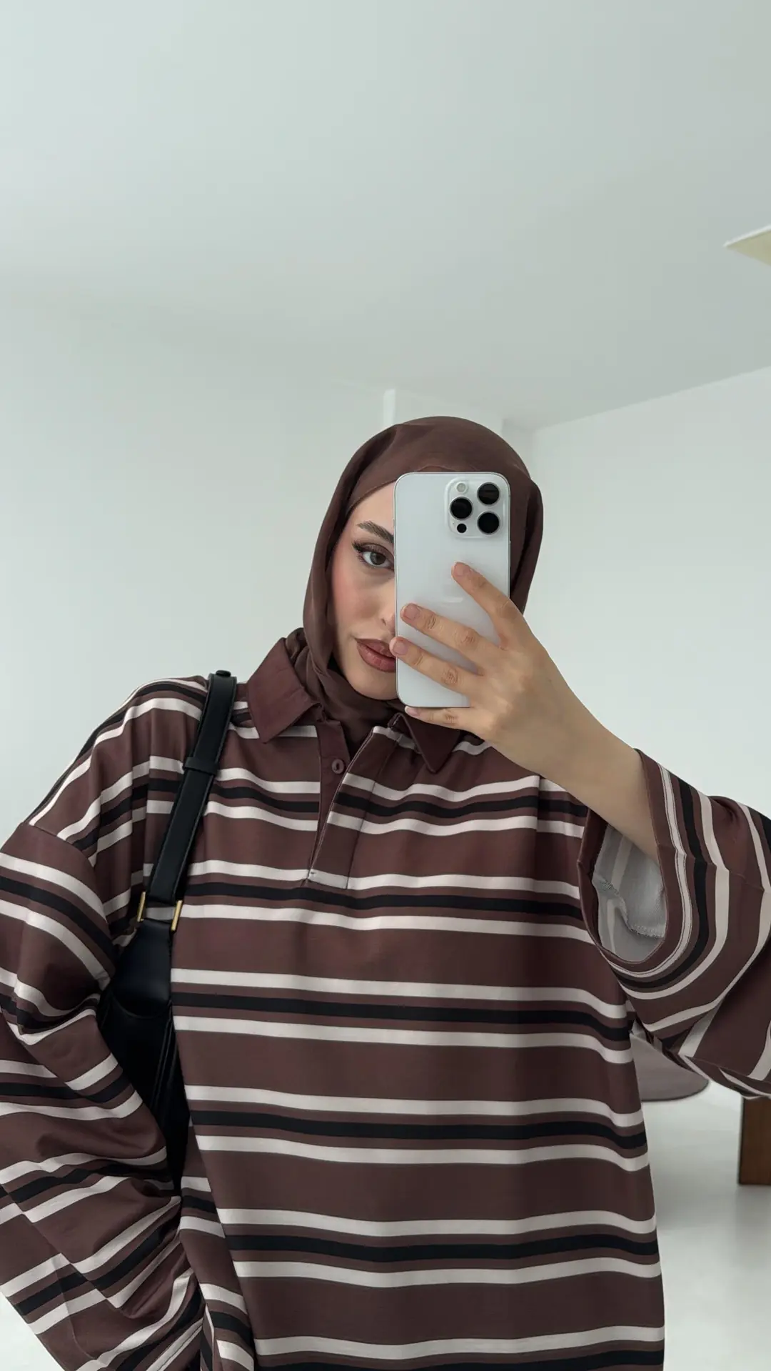 Kahve Çizgili Polo Yaka Sweatshrt - Görsel 5